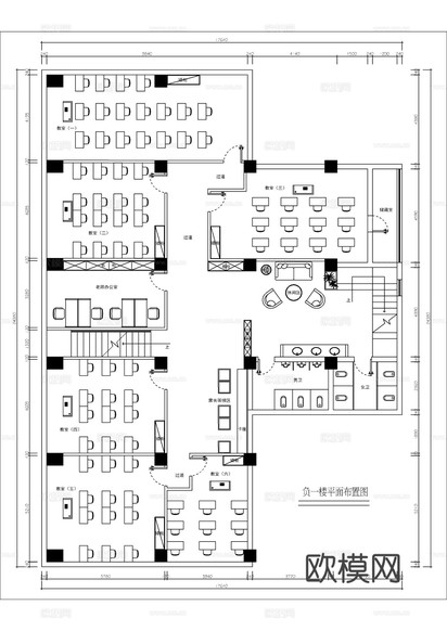 現(xiàn)代培訓(xùn)學(xué)校cad平面方案圖下載(渲染圖1)