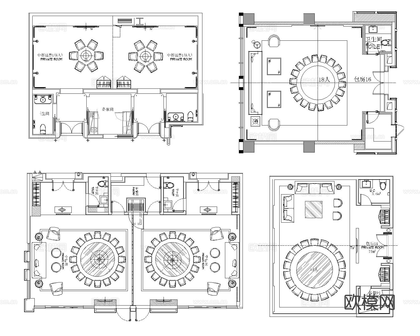 酒店包厢cad平面图下载（渲染图3）