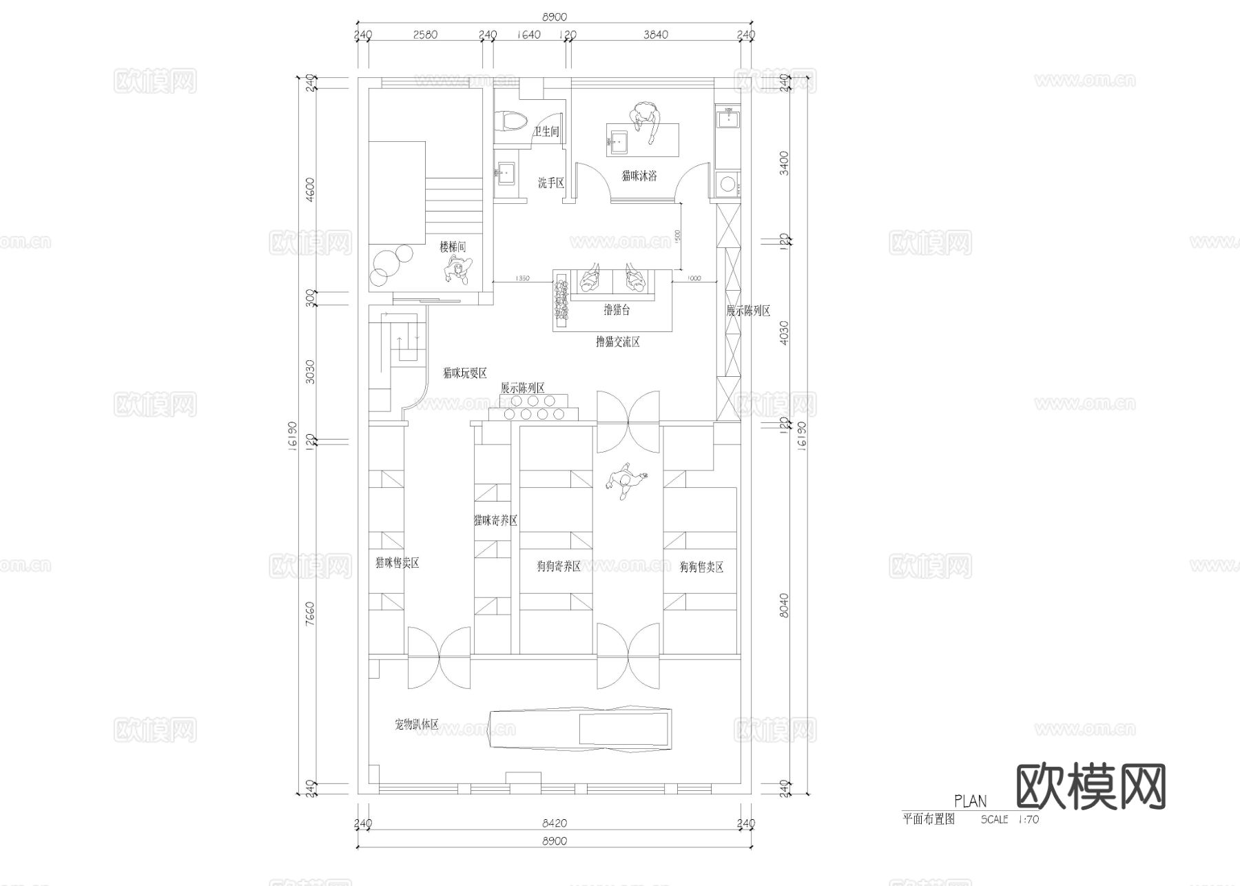 宠物店生活馆cad平面图下载（渲染图1）
