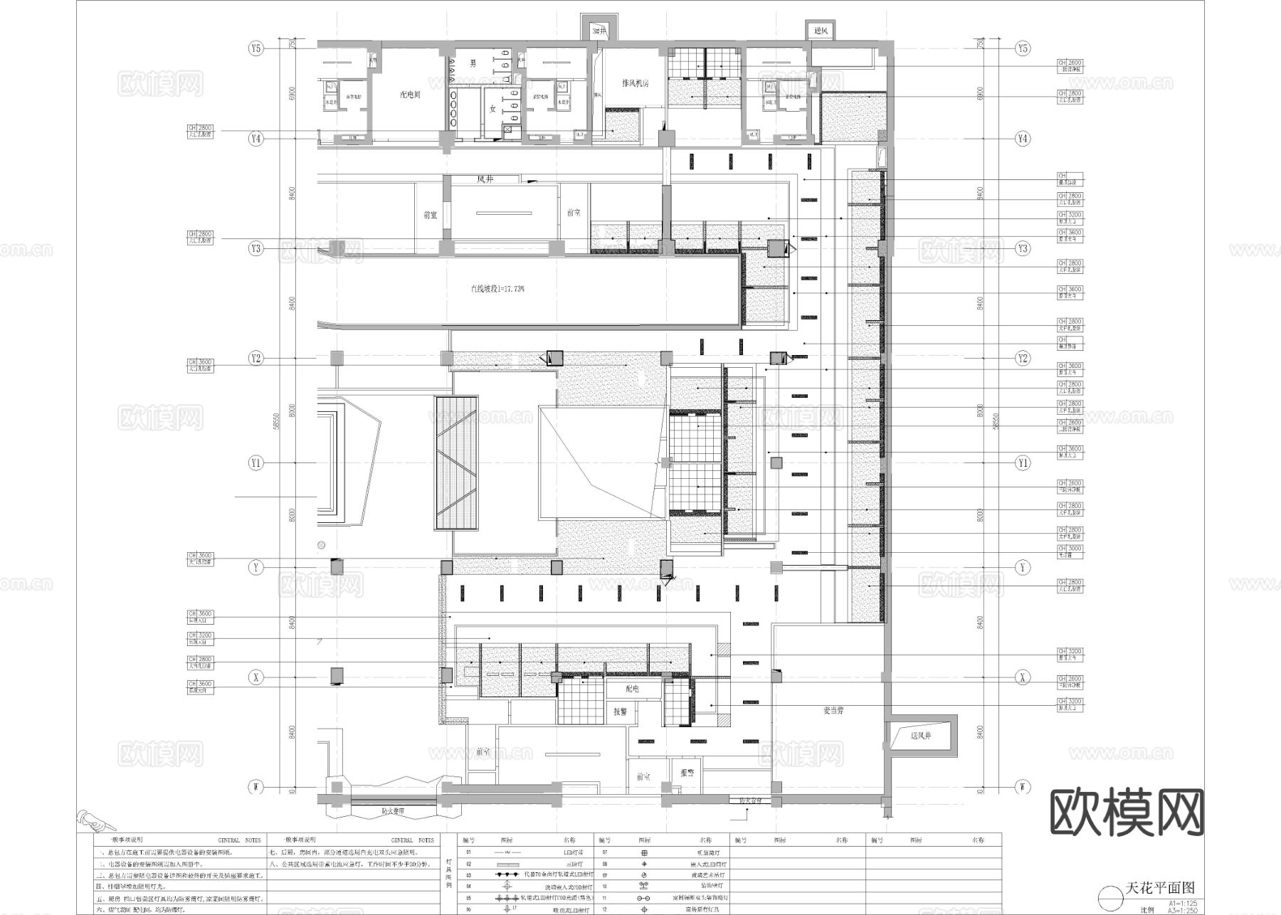 1990㎡美食城 美食广场美食街cad平面图下载（渲染图3）