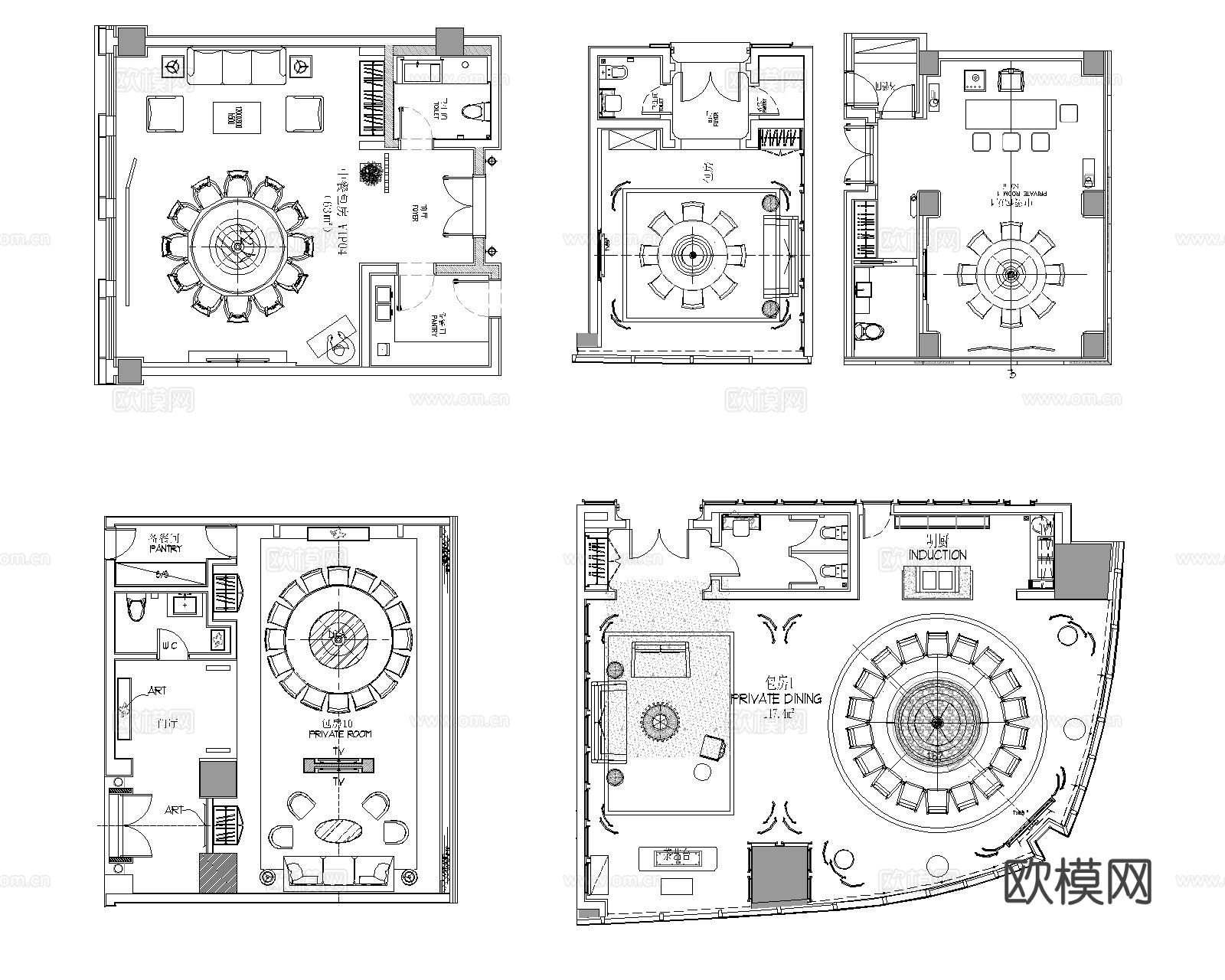酒店包厢cad平面图下载（渲染图4）