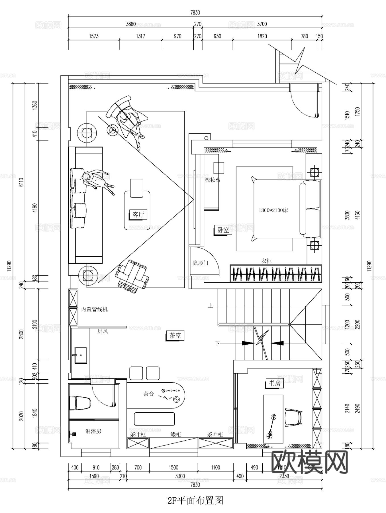 现代3层别墅样板间cad平面图下载（渲染图3）