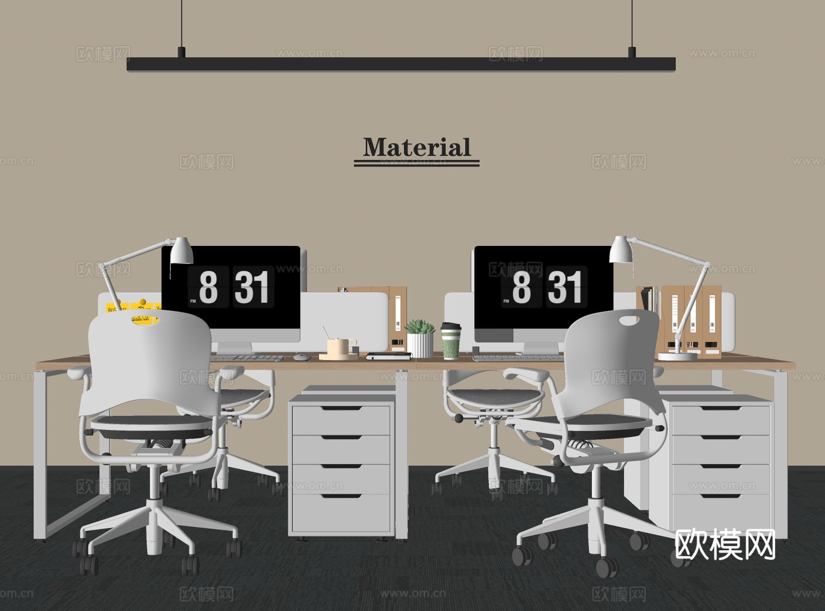 现代办公桌椅 员工办公桌椅su模型