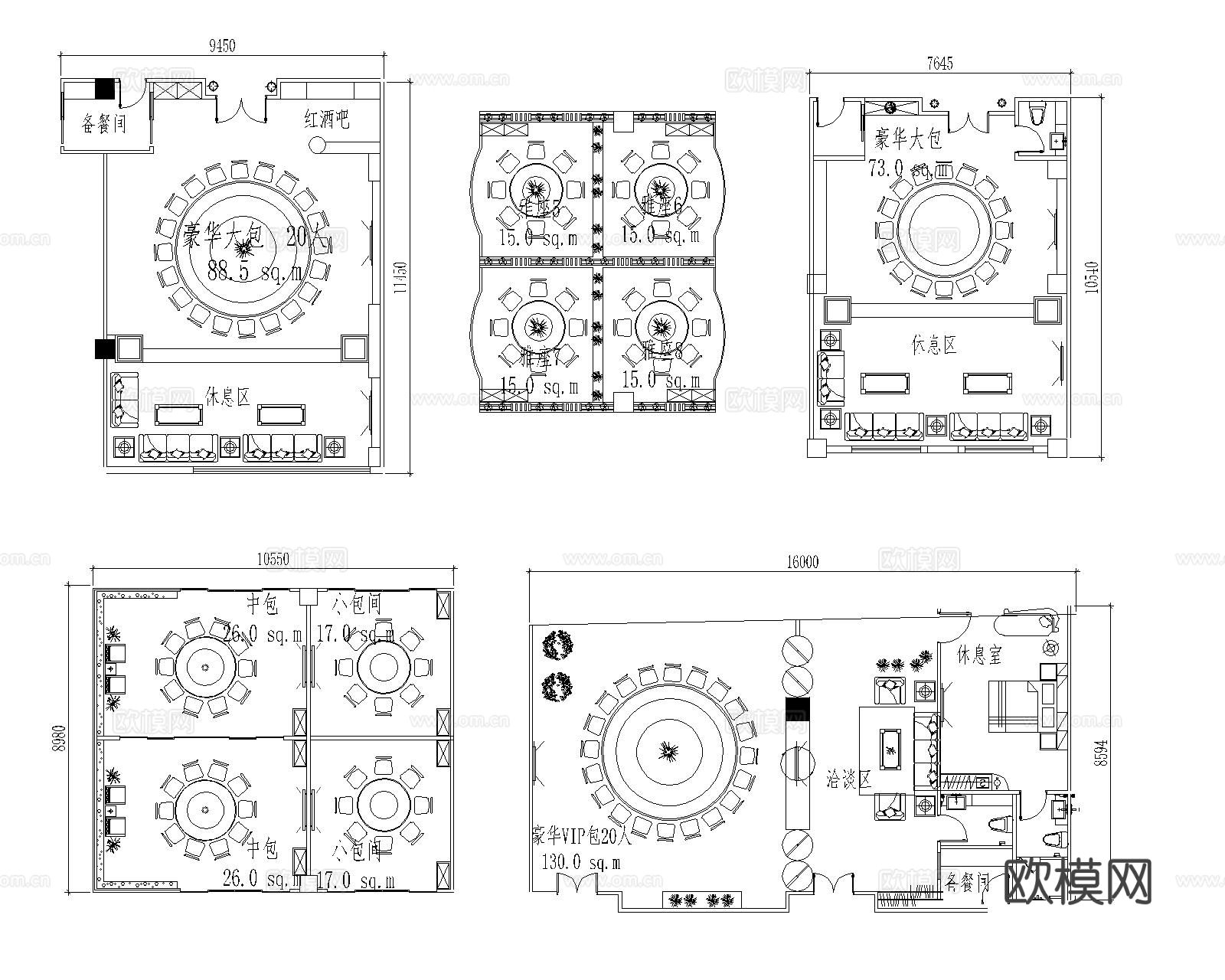 餐厅包厢cad平面图下载（渲染图6）