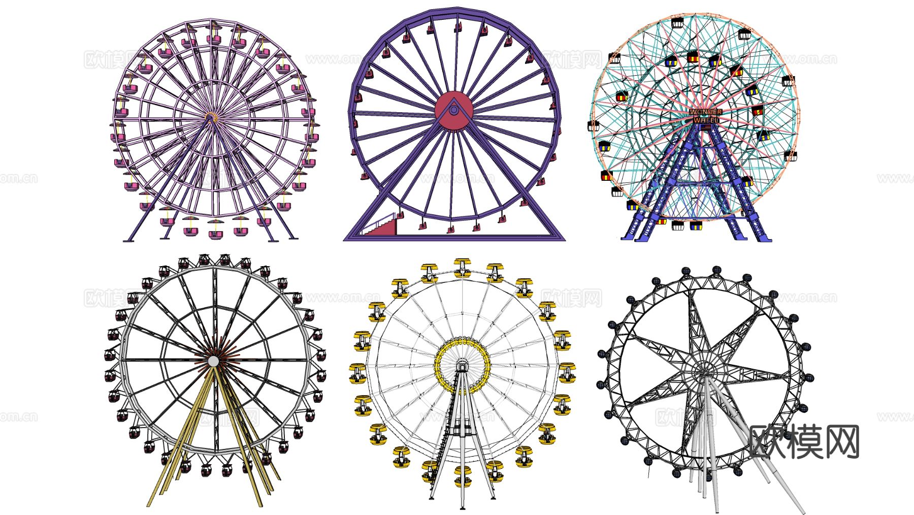 现代摩天轮 游乐器材 游乐设备su模型
