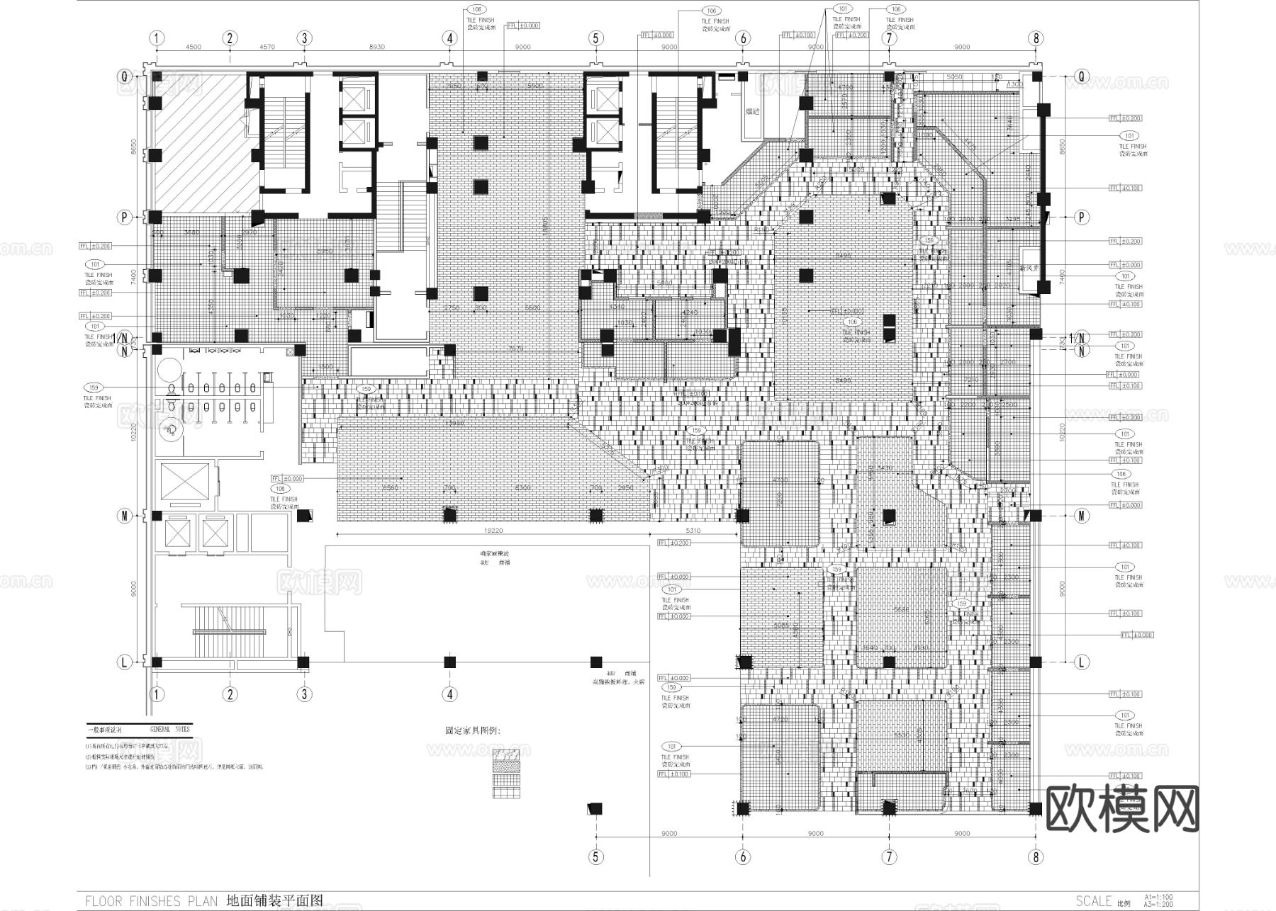 2250㎡美食城 美食广场美食街cad平面图下载（渲染图2）