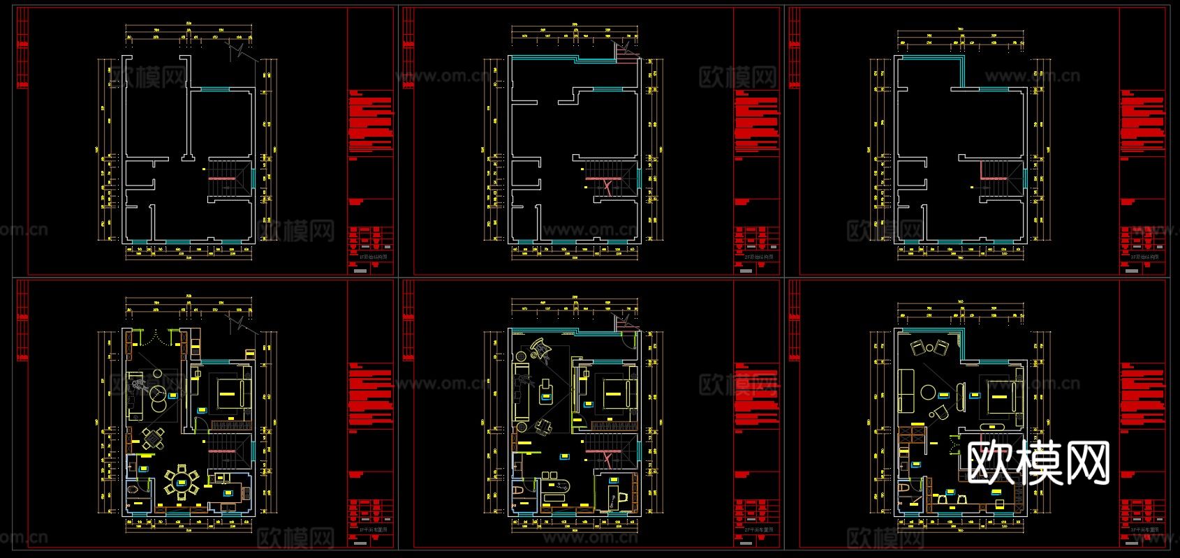 现代3层别墅样板间cad平面图下载（渲染图1）