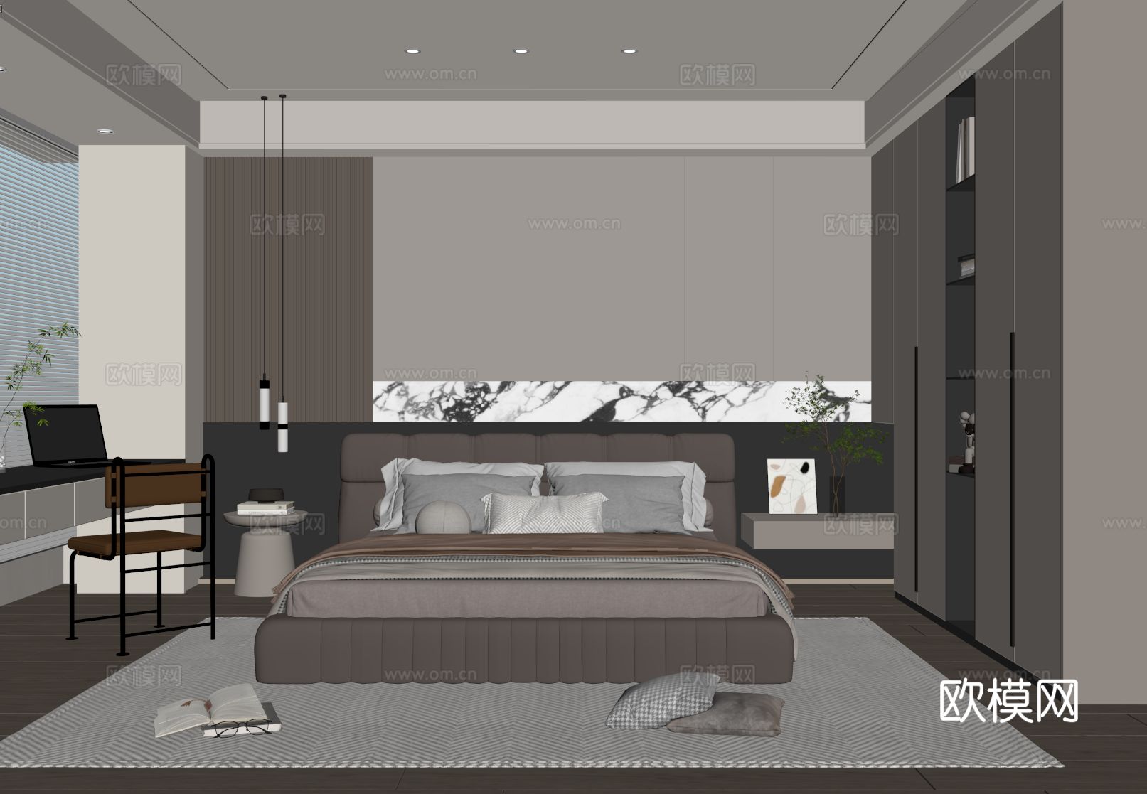 意式风卧室 主卧su模型下载（渲染图1）