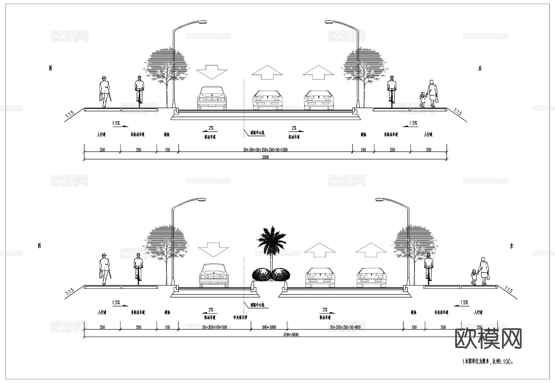 道路断面详图cad施工图下载（渲染图3）