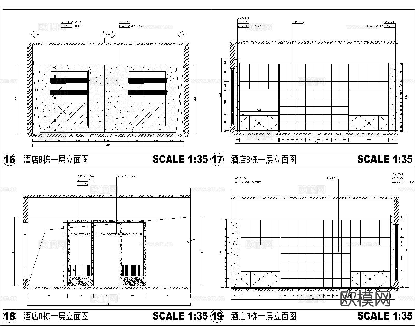 工装酒店平立面cad施工图