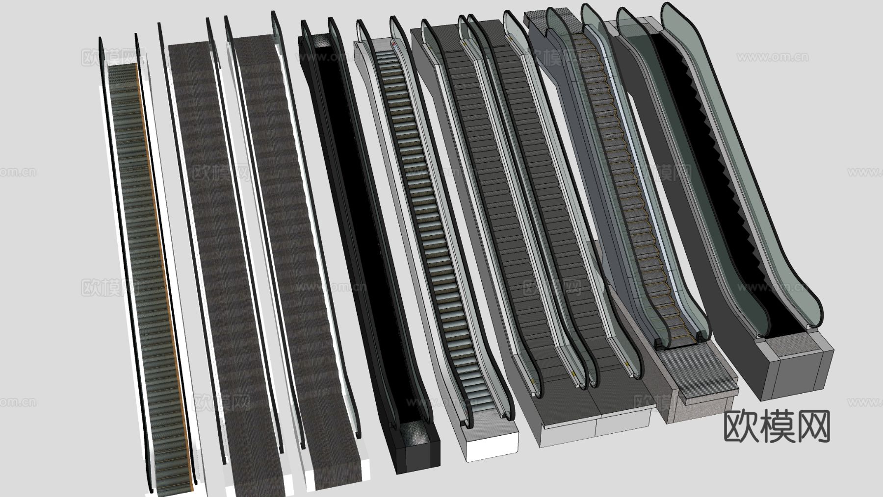 现代自动扶梯 滚梯 商场电梯su模型下载（渲染图1）
