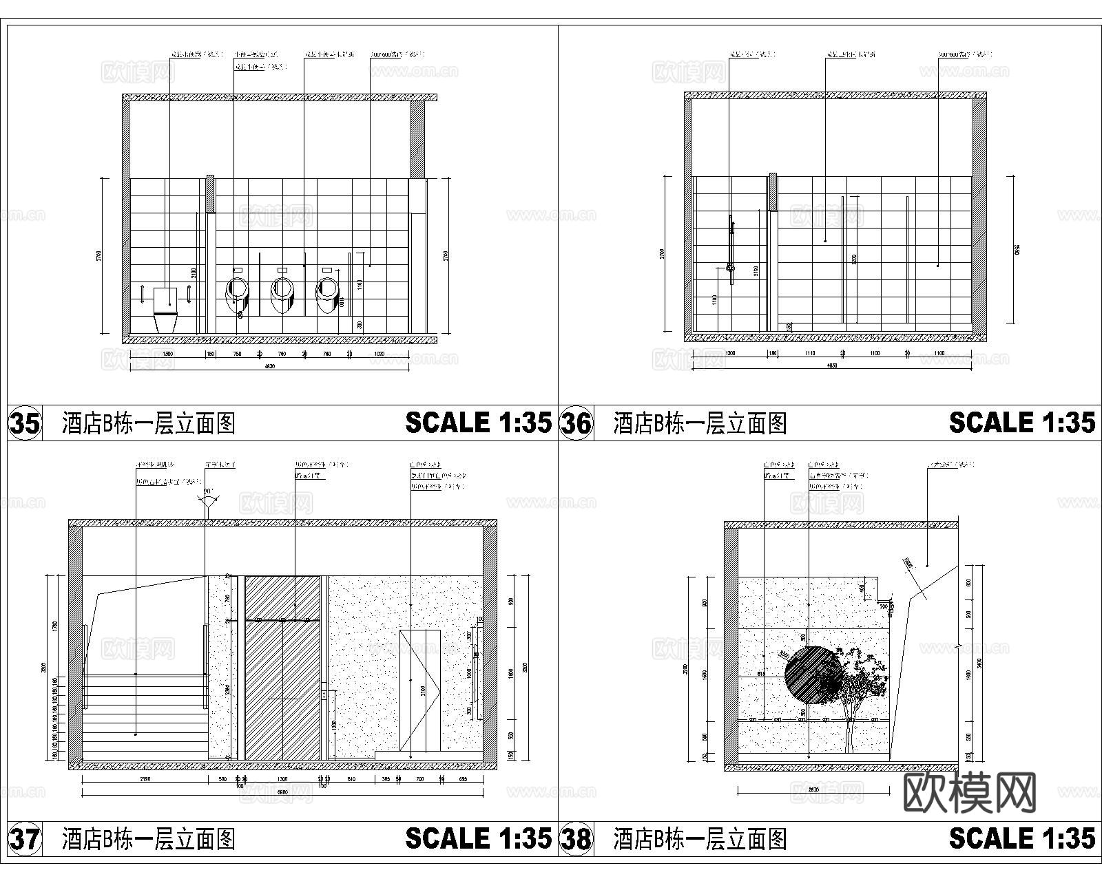 工装酒店平立面cad施工图