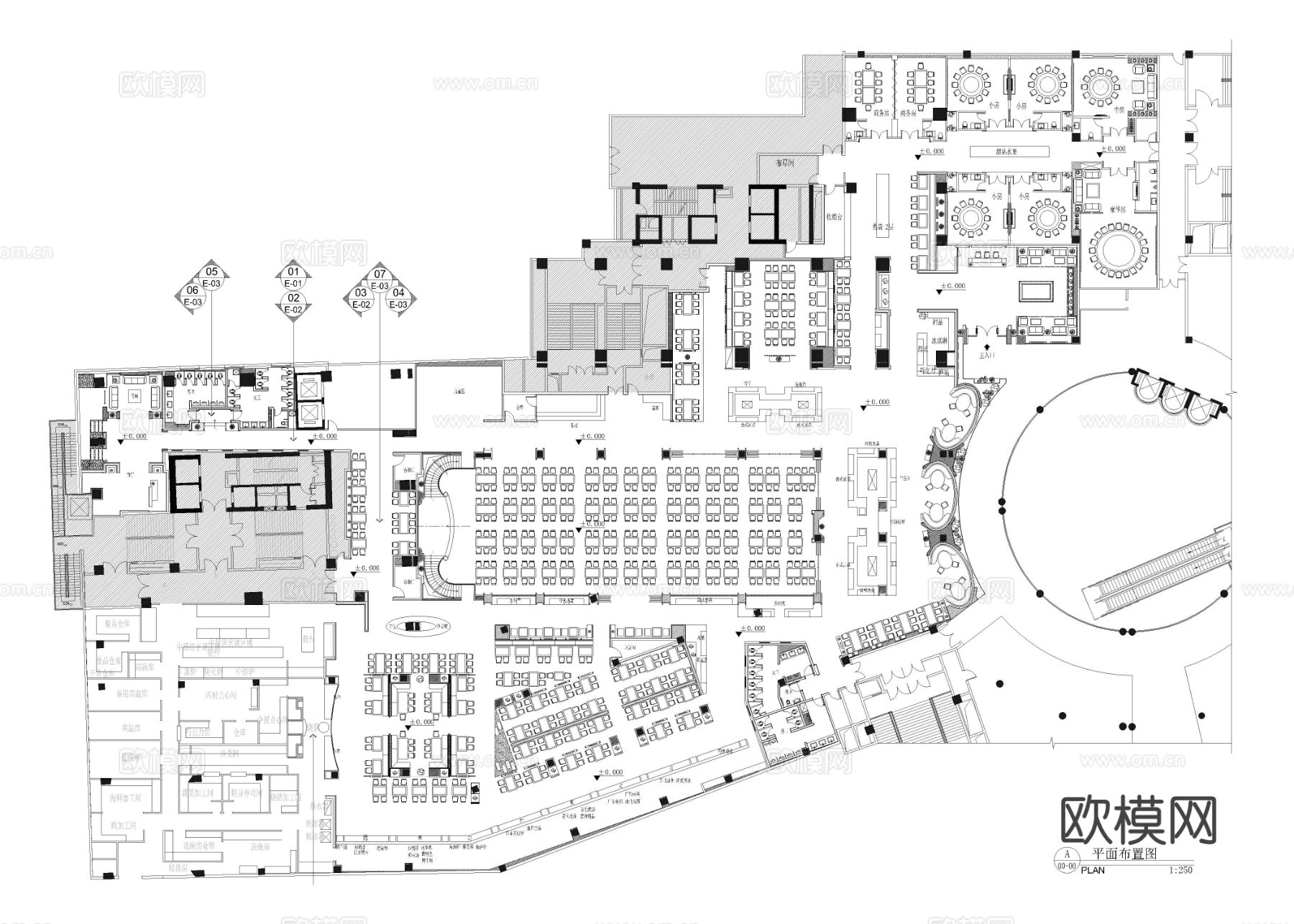8套美食广场 美食城美食街cad平面图下载（渲染图5）