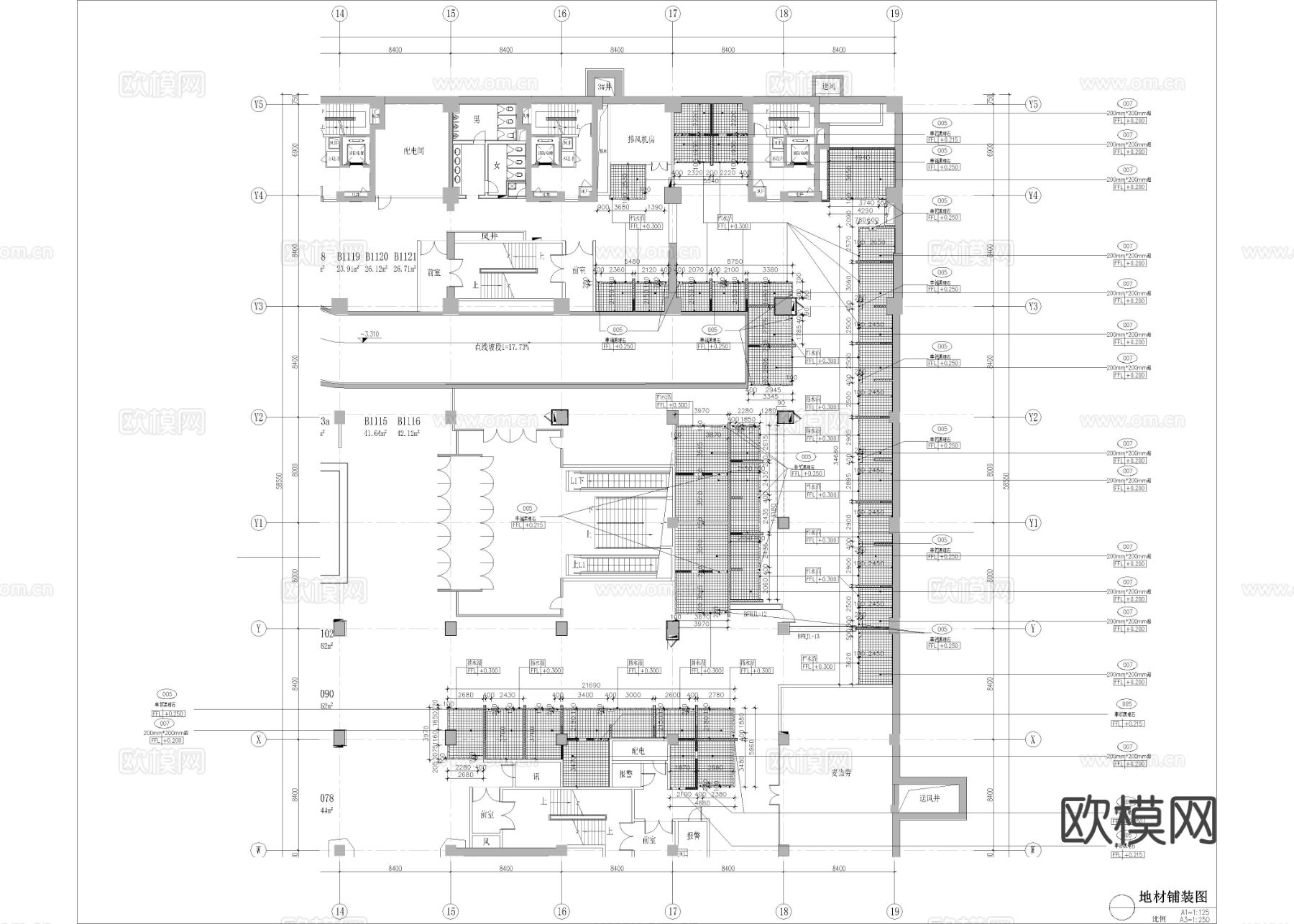 1990㎡美食城 美食广场美食街cad平面图下载（渲染图2）