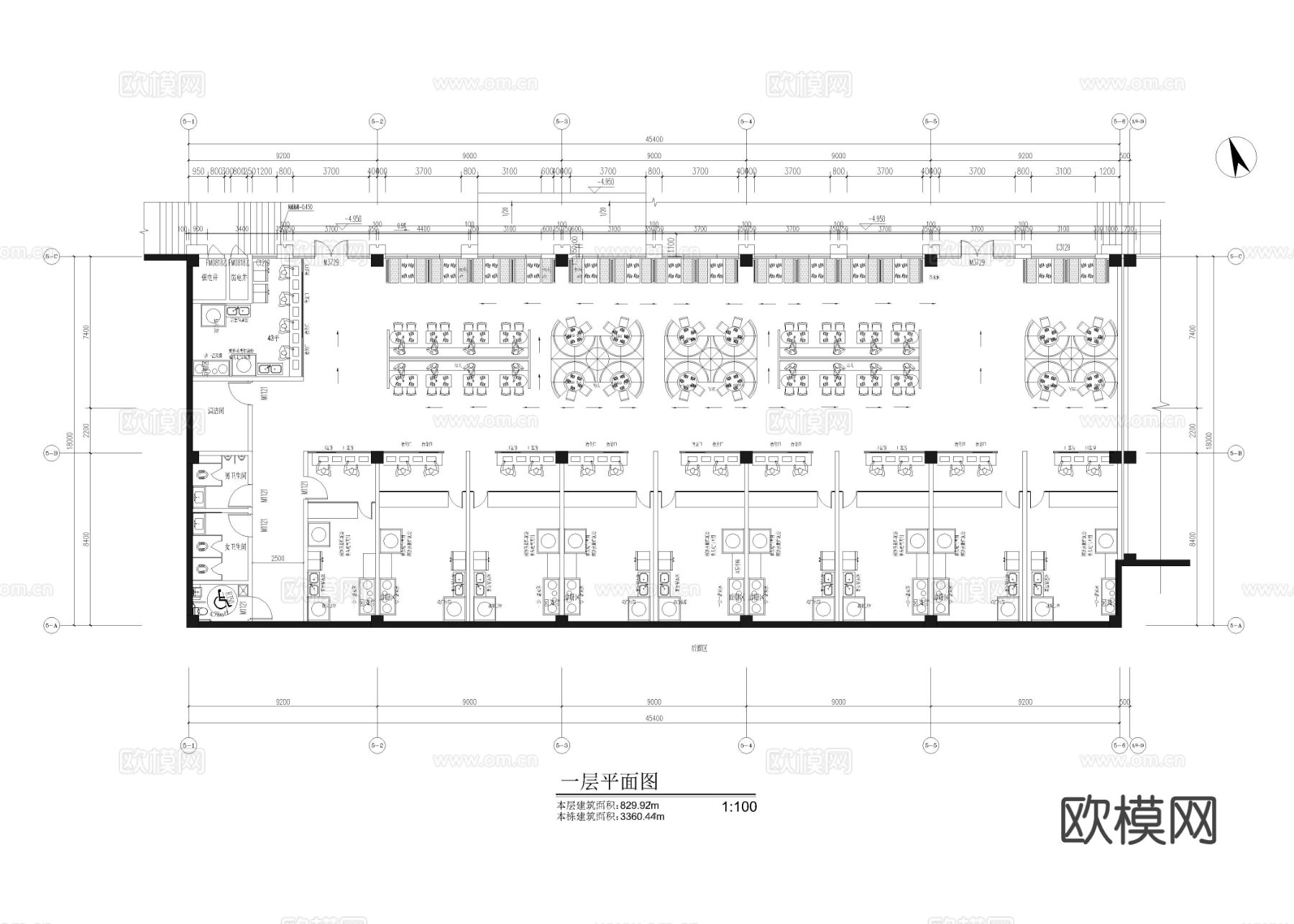 8套美食广场 美食城美食街cad平面图下载（渲染图3）