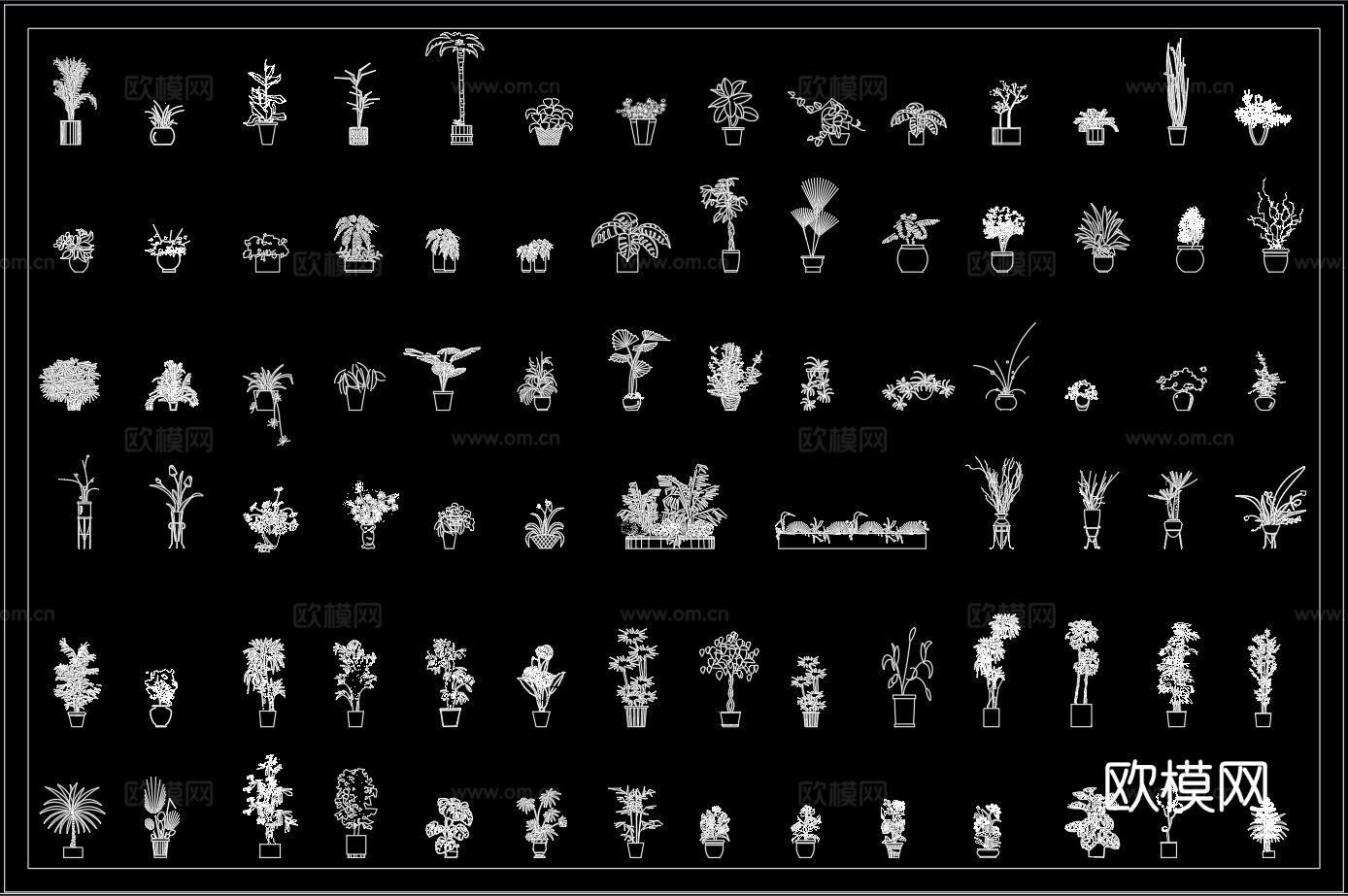 常用盆栽植物cad图库下载（渲染图2）