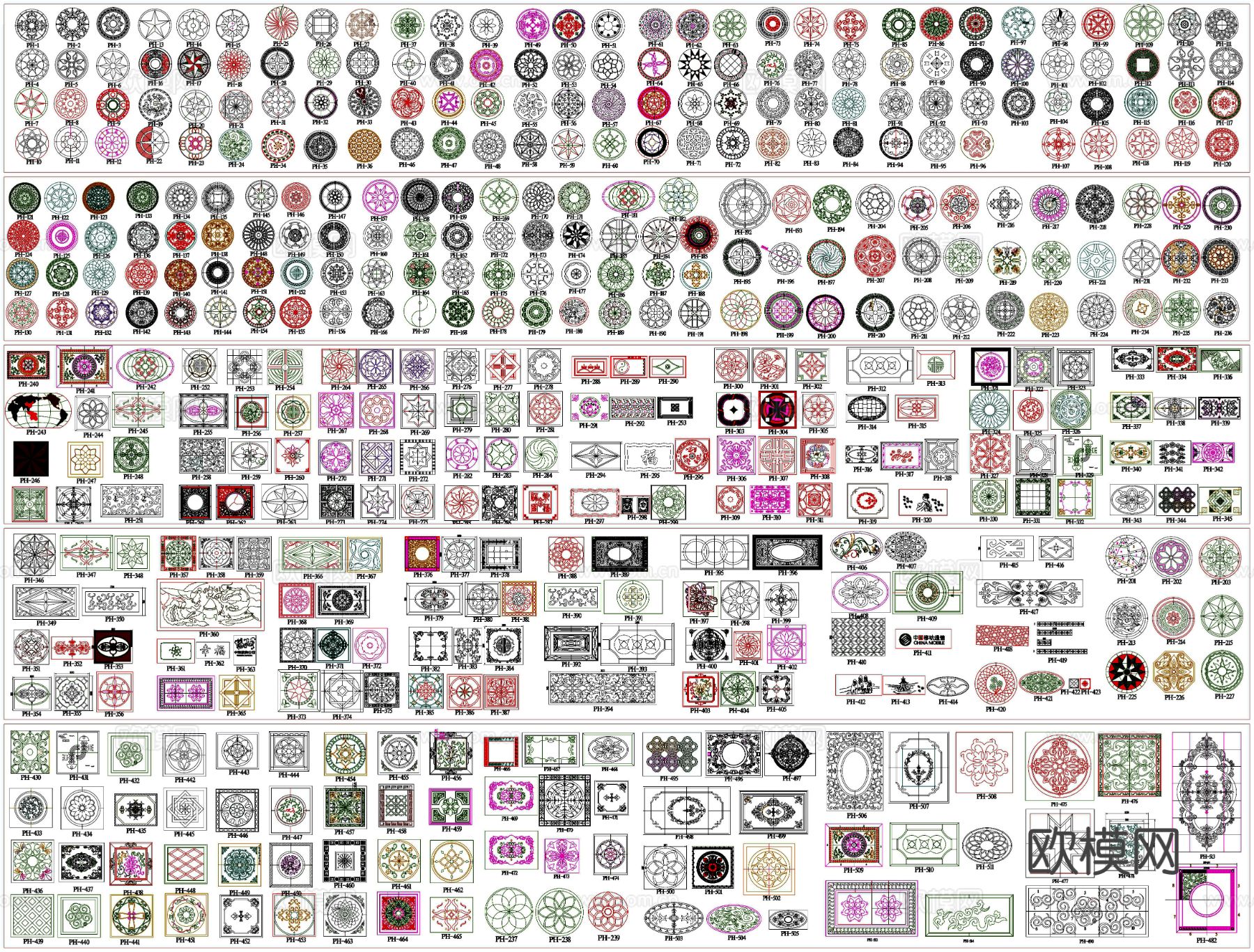 石材拼花 拼花cad图库下载（渲染图3）