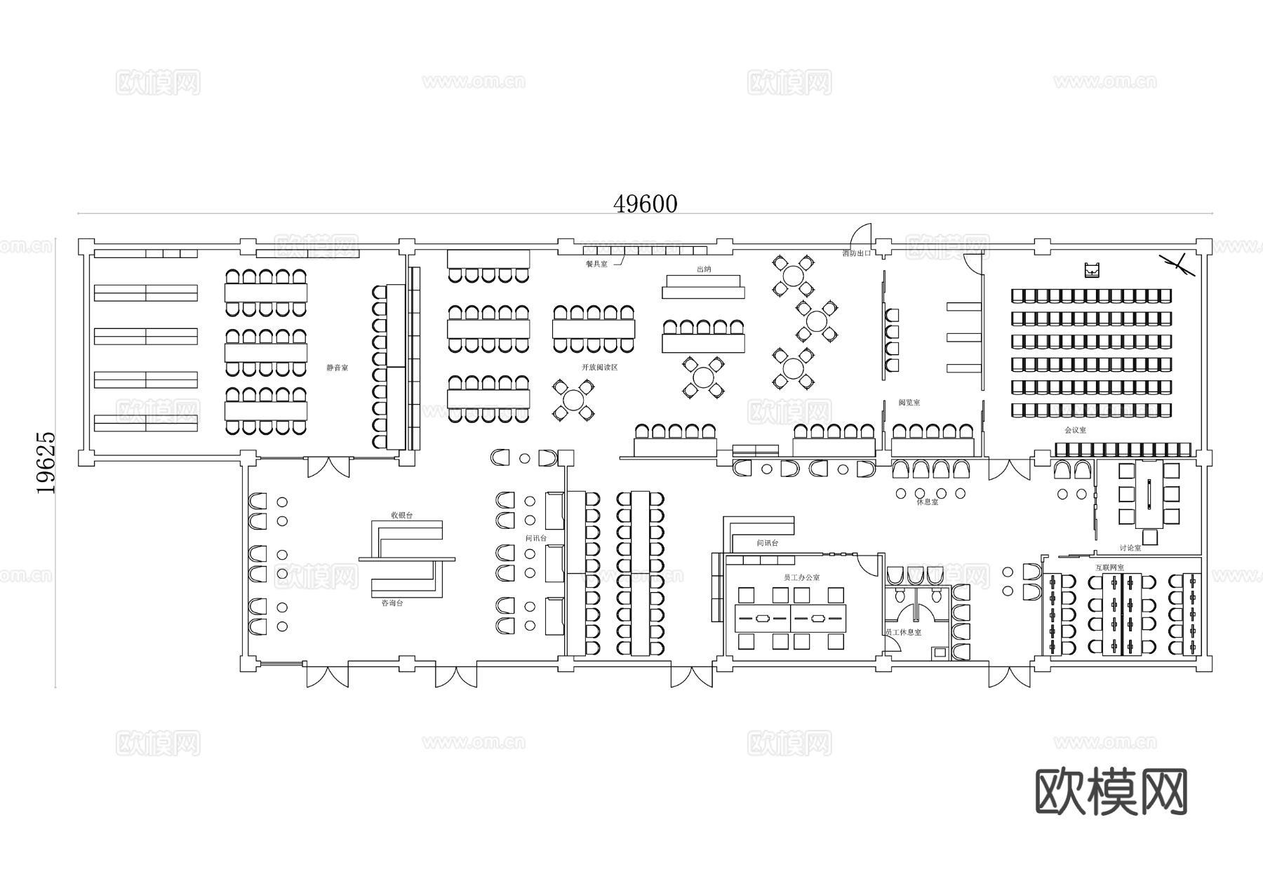 图书馆 书店cad平面图下载