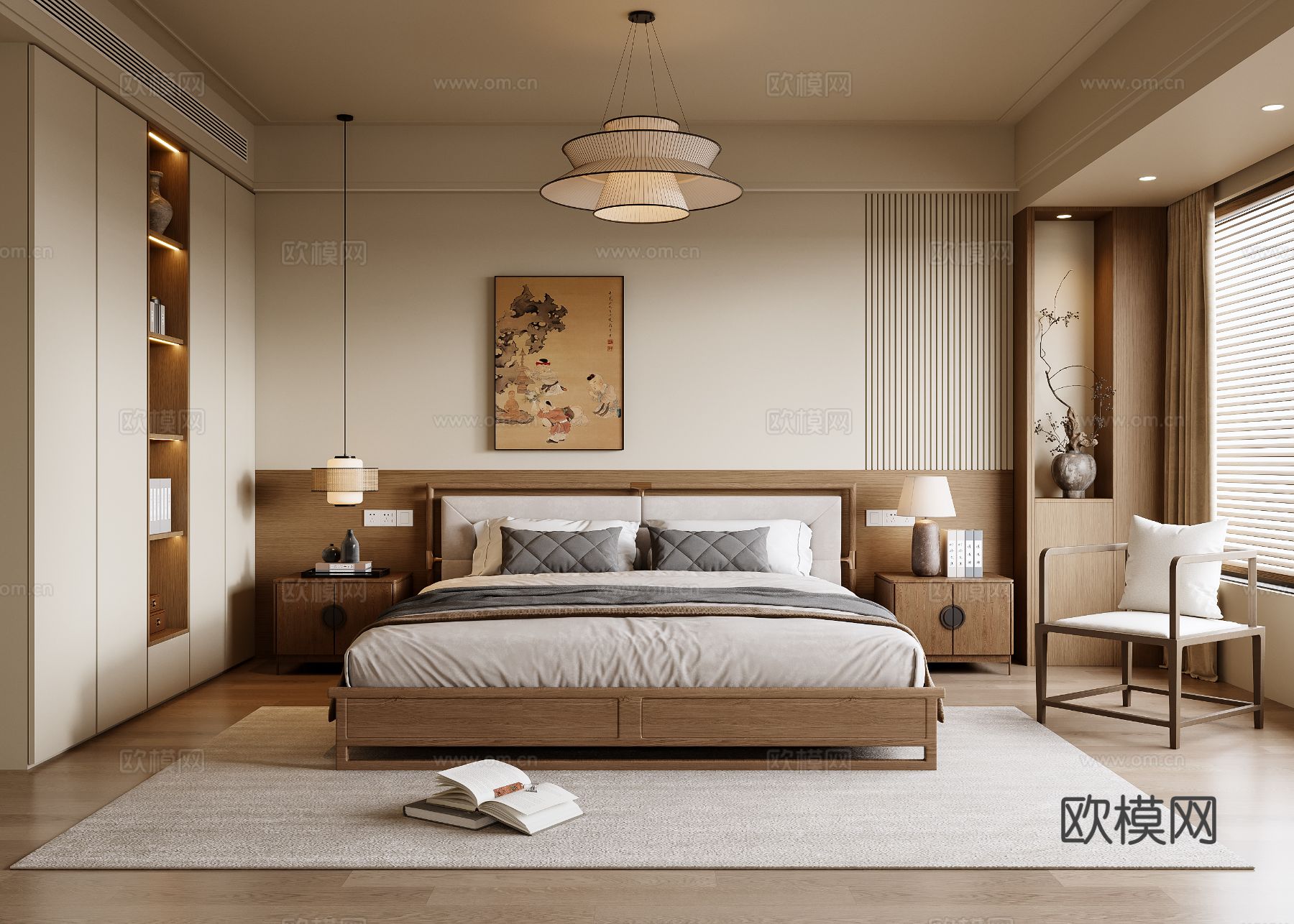 新中式卧室 主卧3d模型下载