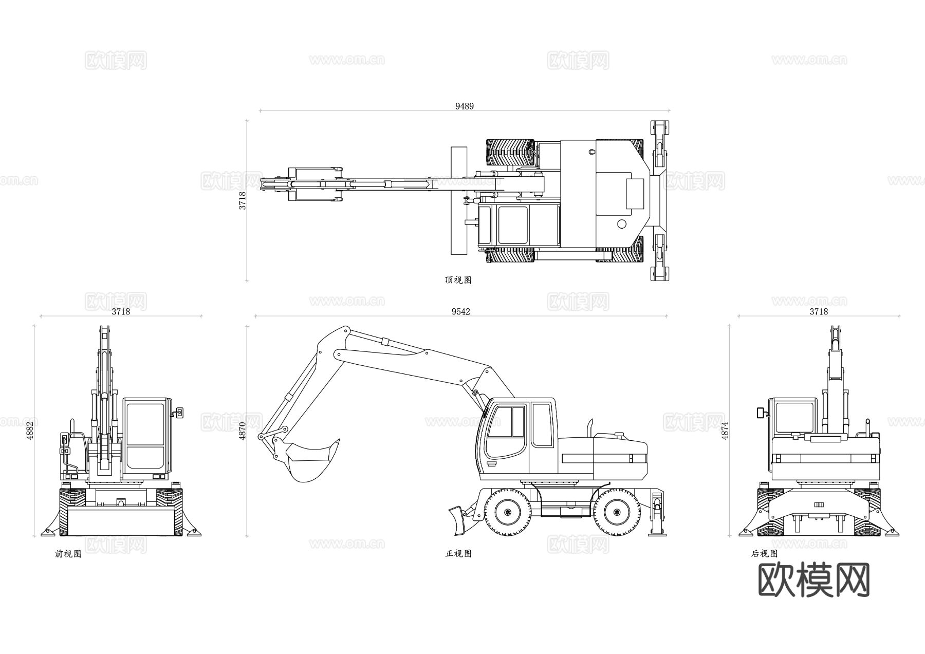 轮式挖掘机cad图库下载