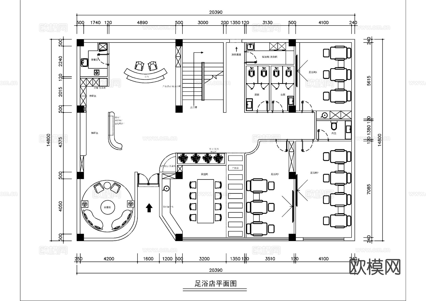 现代休闲足浴店平面布局图下载
