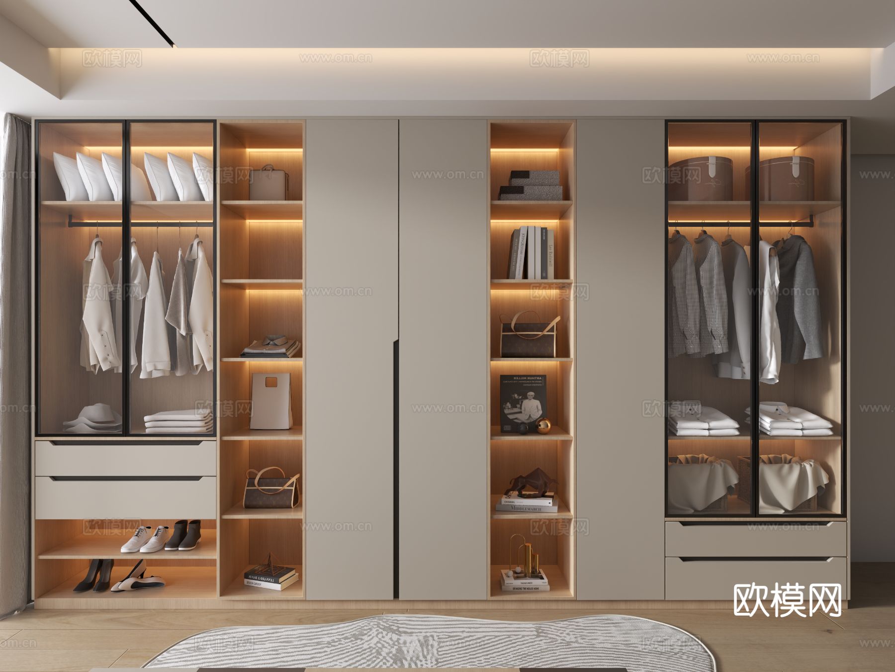 现代衣柜 玻璃衣柜3d模型下载