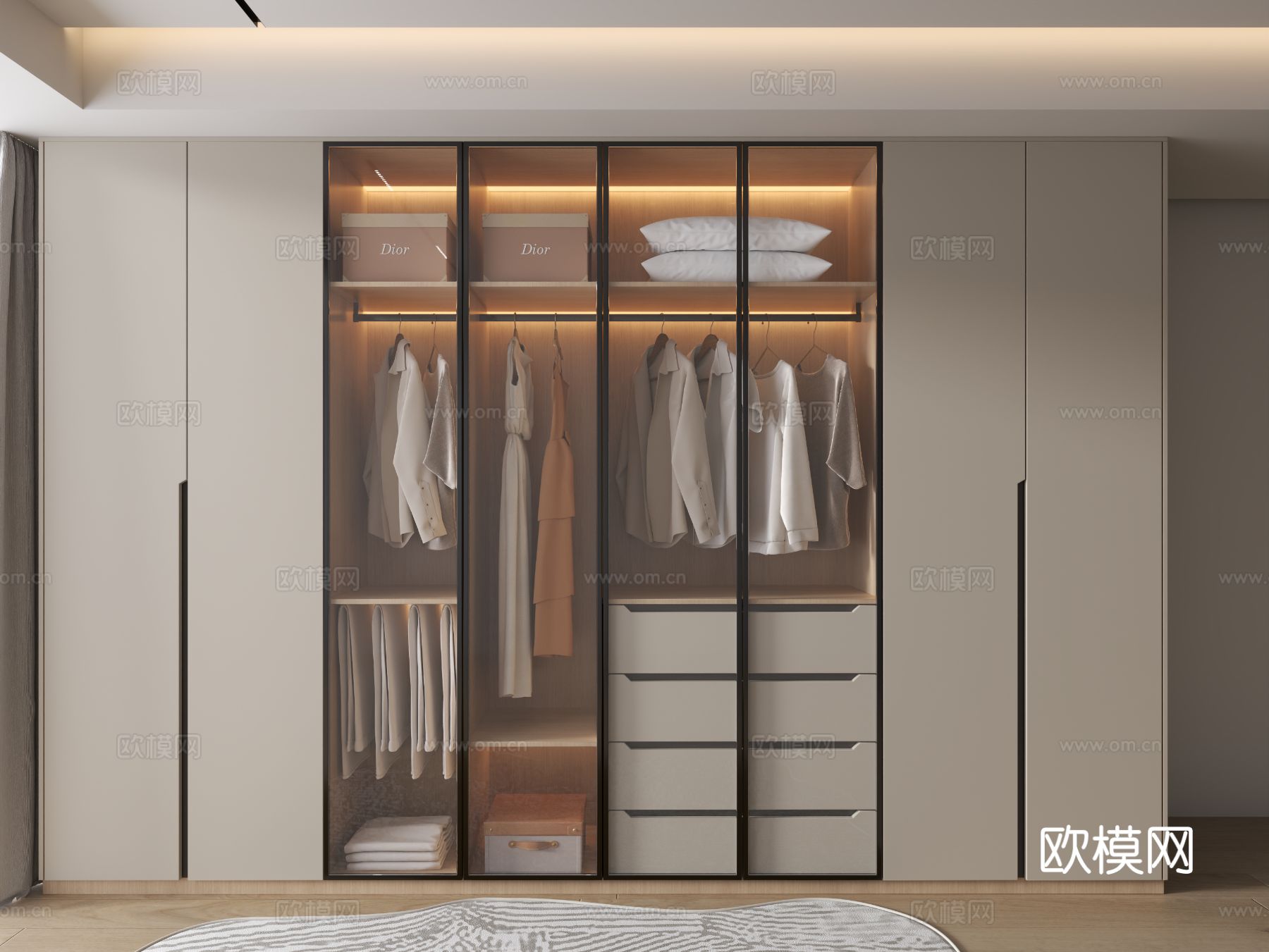 现代衣柜 玻璃衣柜3d模型下载