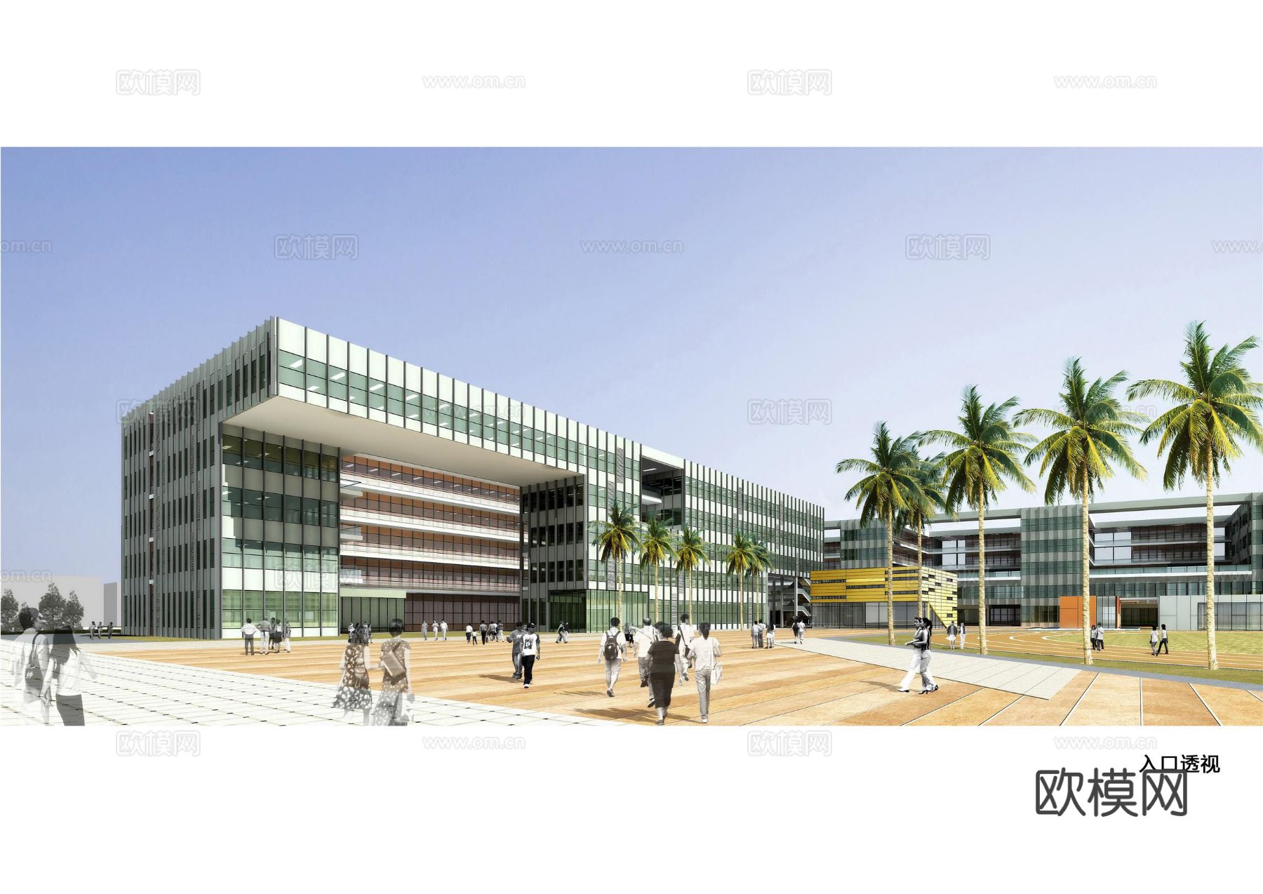 现代中小学校建筑效果图下载（渲染图3）