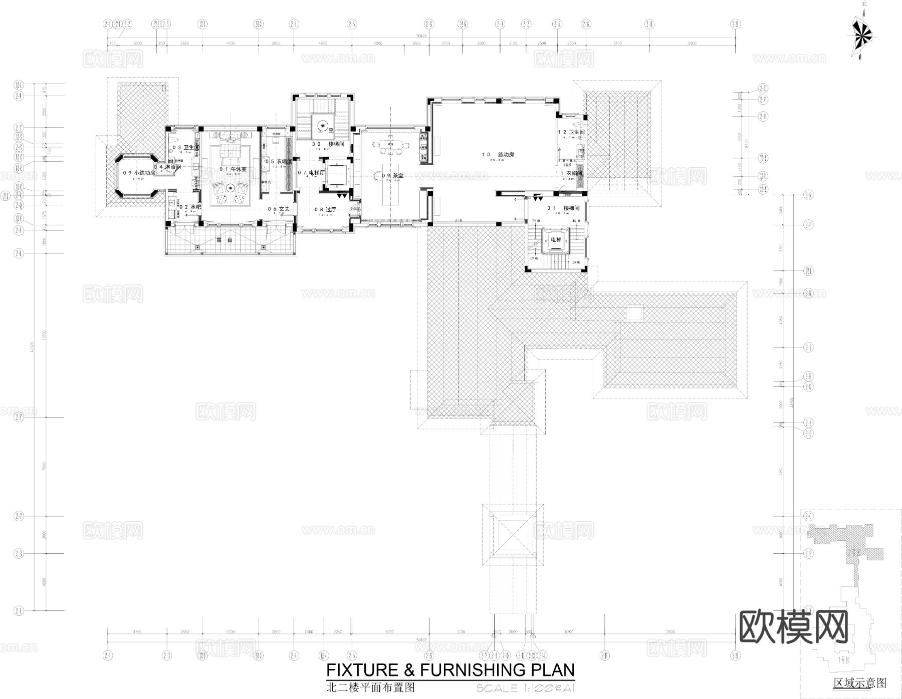 2500㎡办公会所CAD施工图