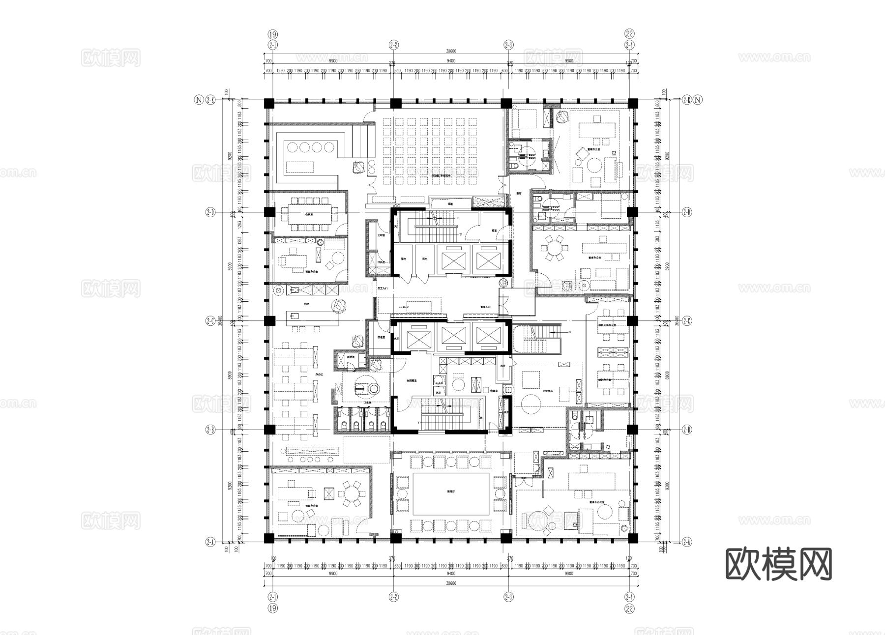 2000㎡办公空间CAD施工图 效果图