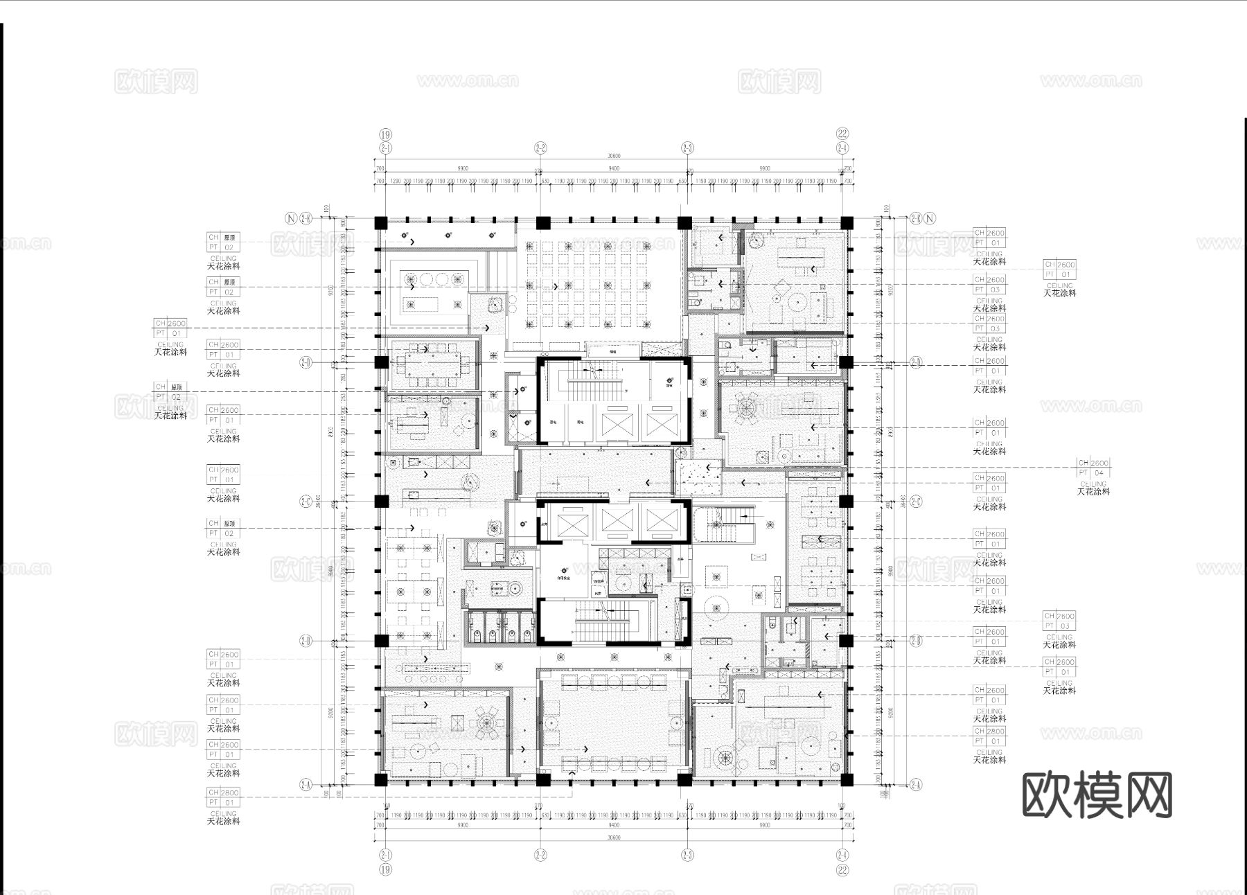 2000㎡办公空间CAD施工图 效果图