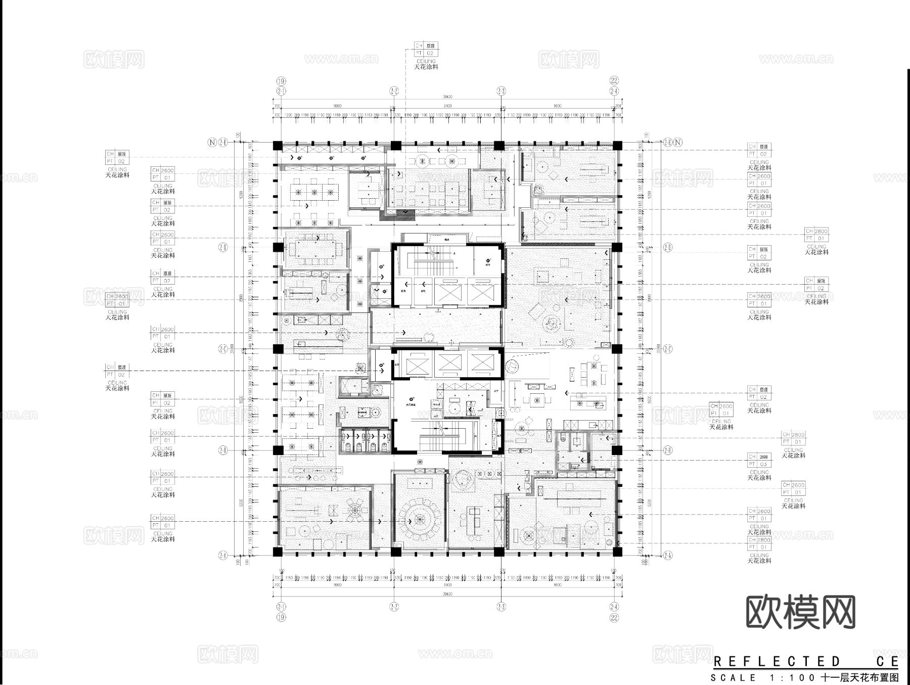 2000㎡办公空间CAD施工图 效果图