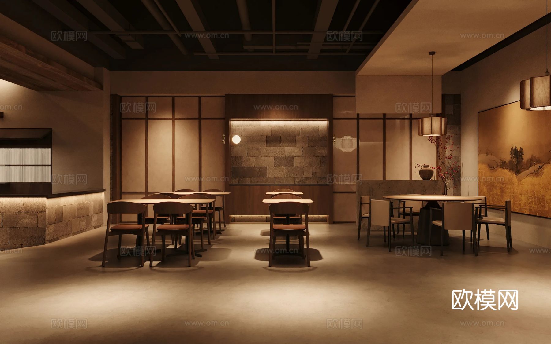 陆上行舟 新中式小酒馆装修效果图下载（渲染图1）