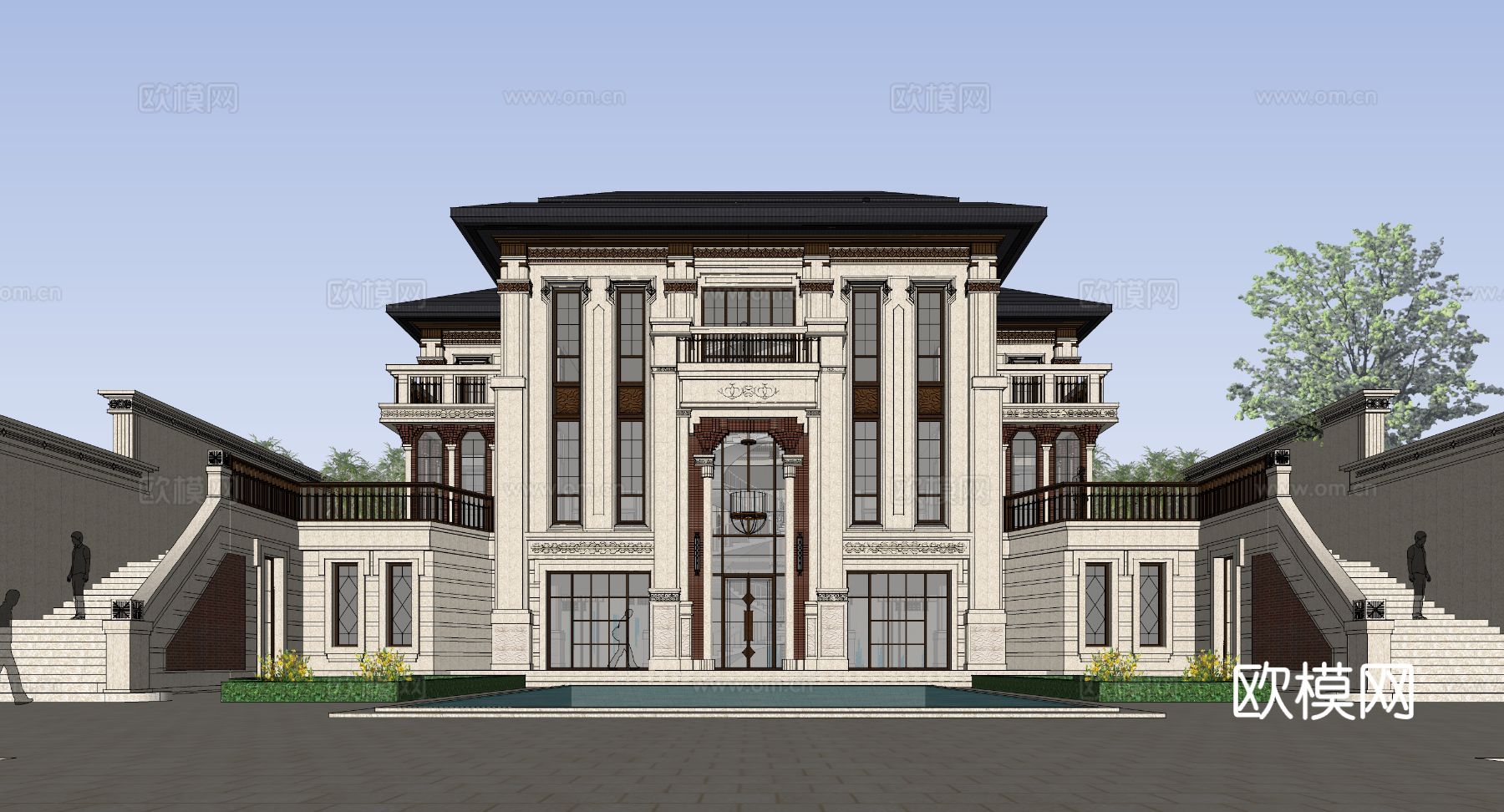 新古典独栋别墅su模型下载（渲染图1）