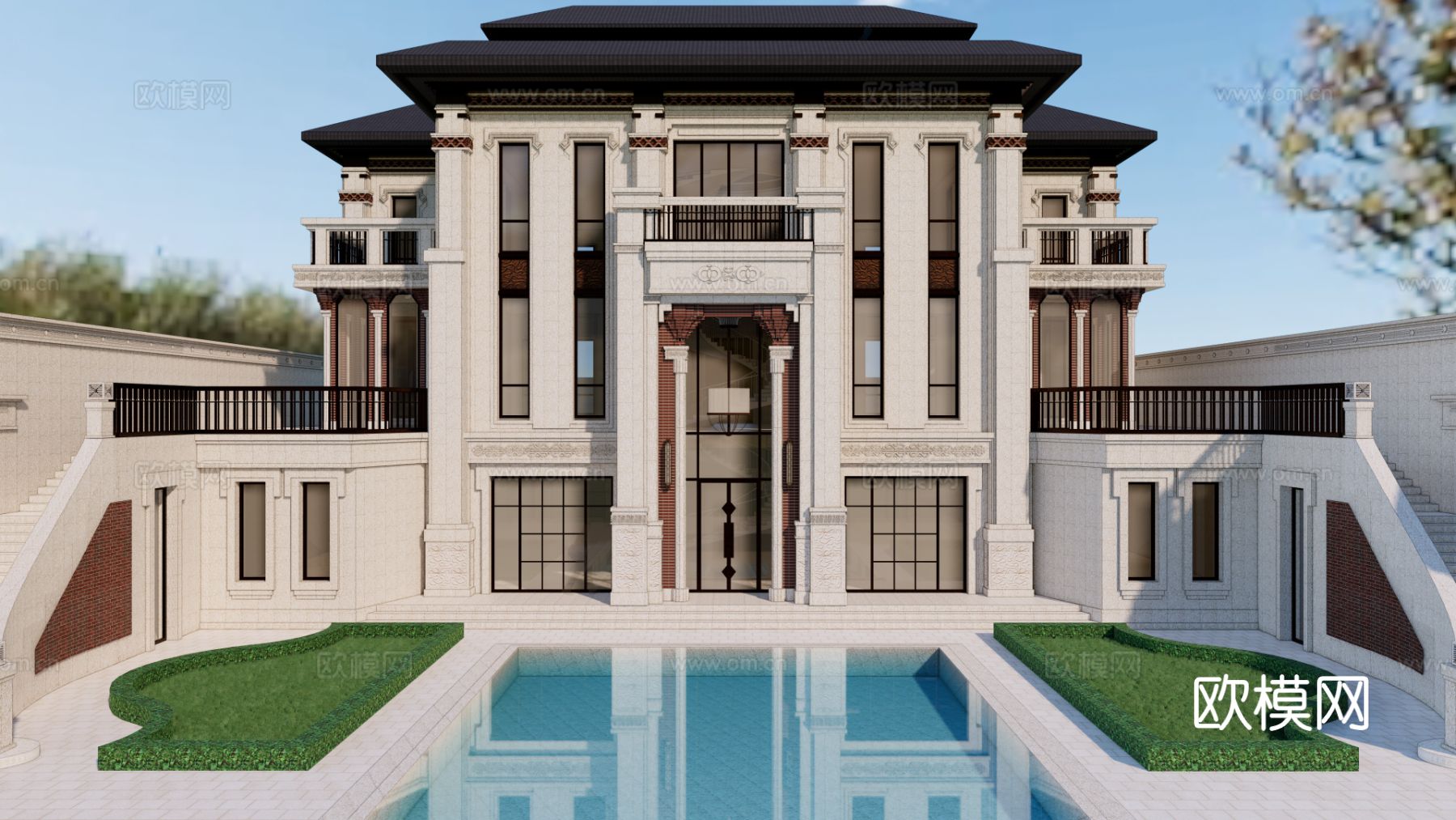 新古典独栋别墅su模型下载（渲染图2）