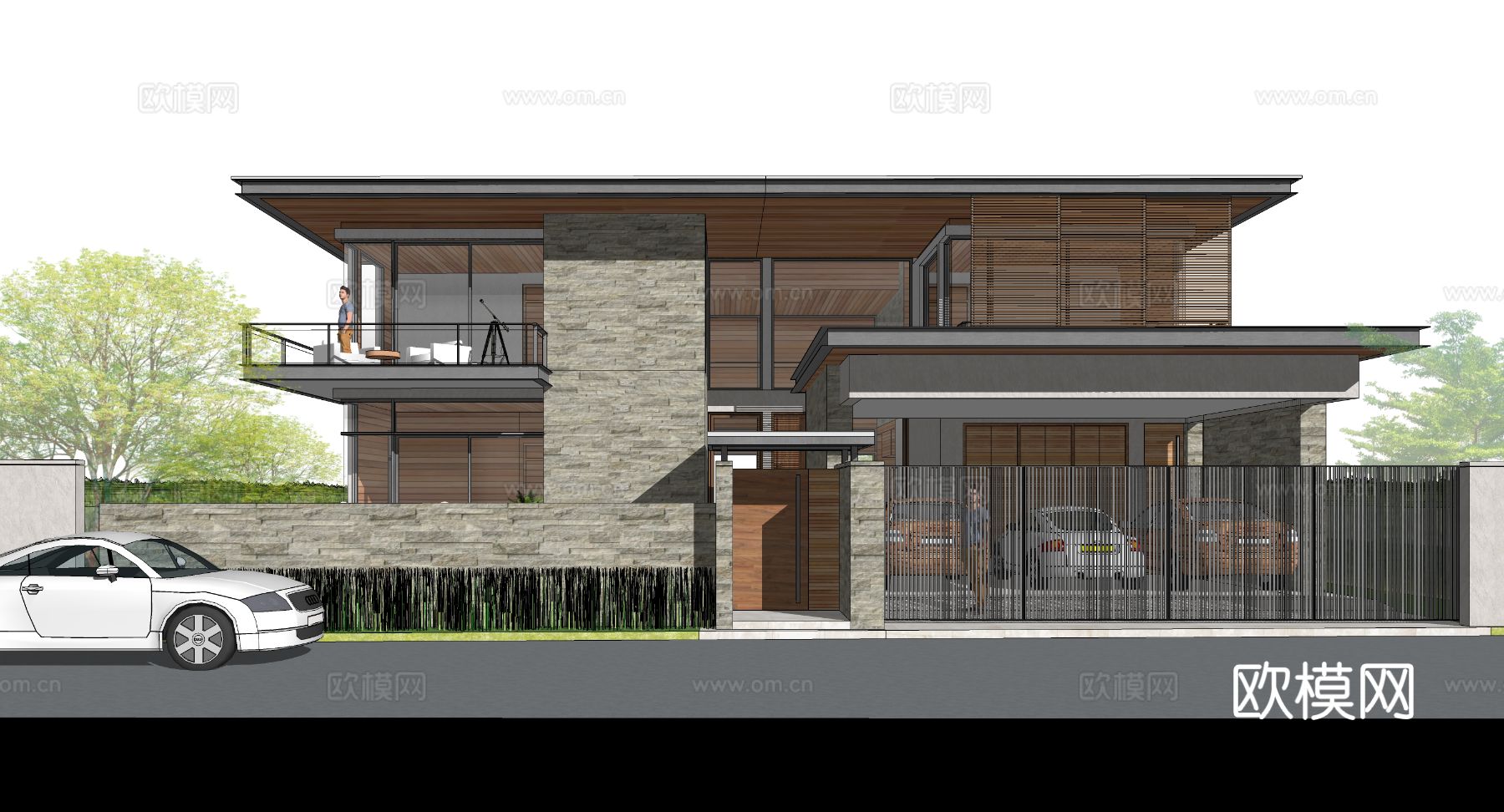现代独栋别墅su模型下载（渲染图1）