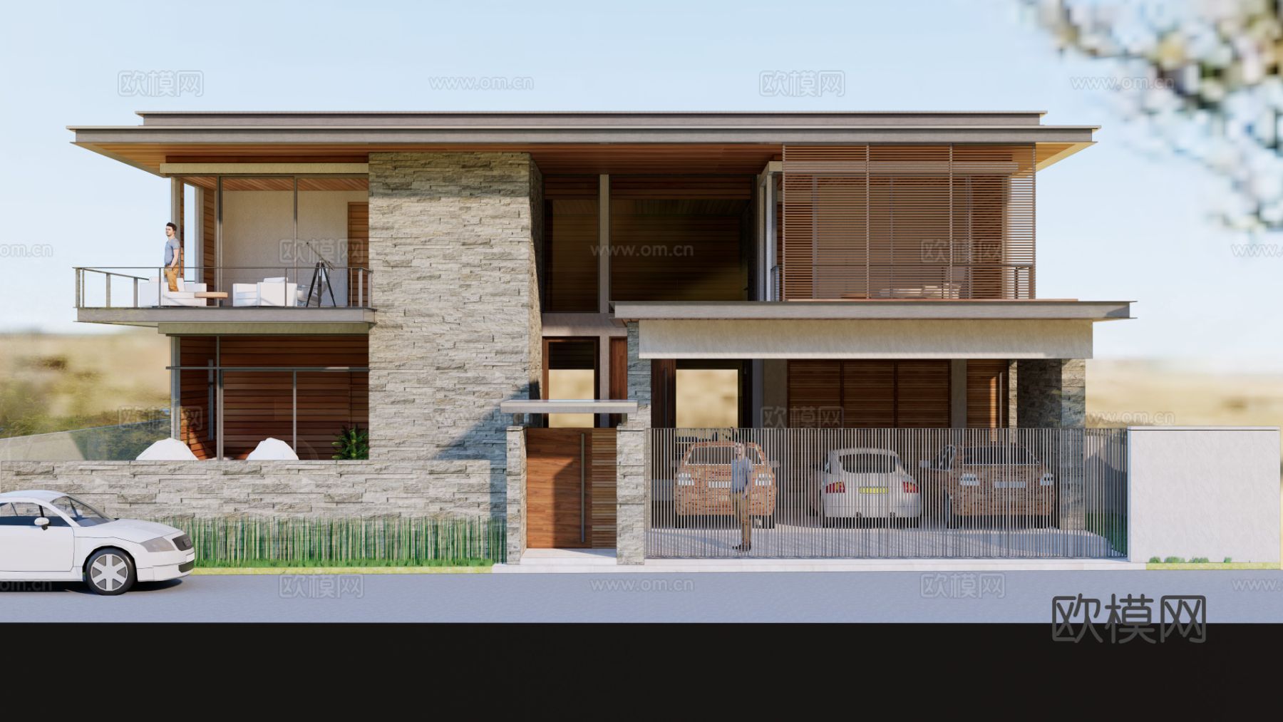 现代独栋别墅su模型下载（渲染图2）