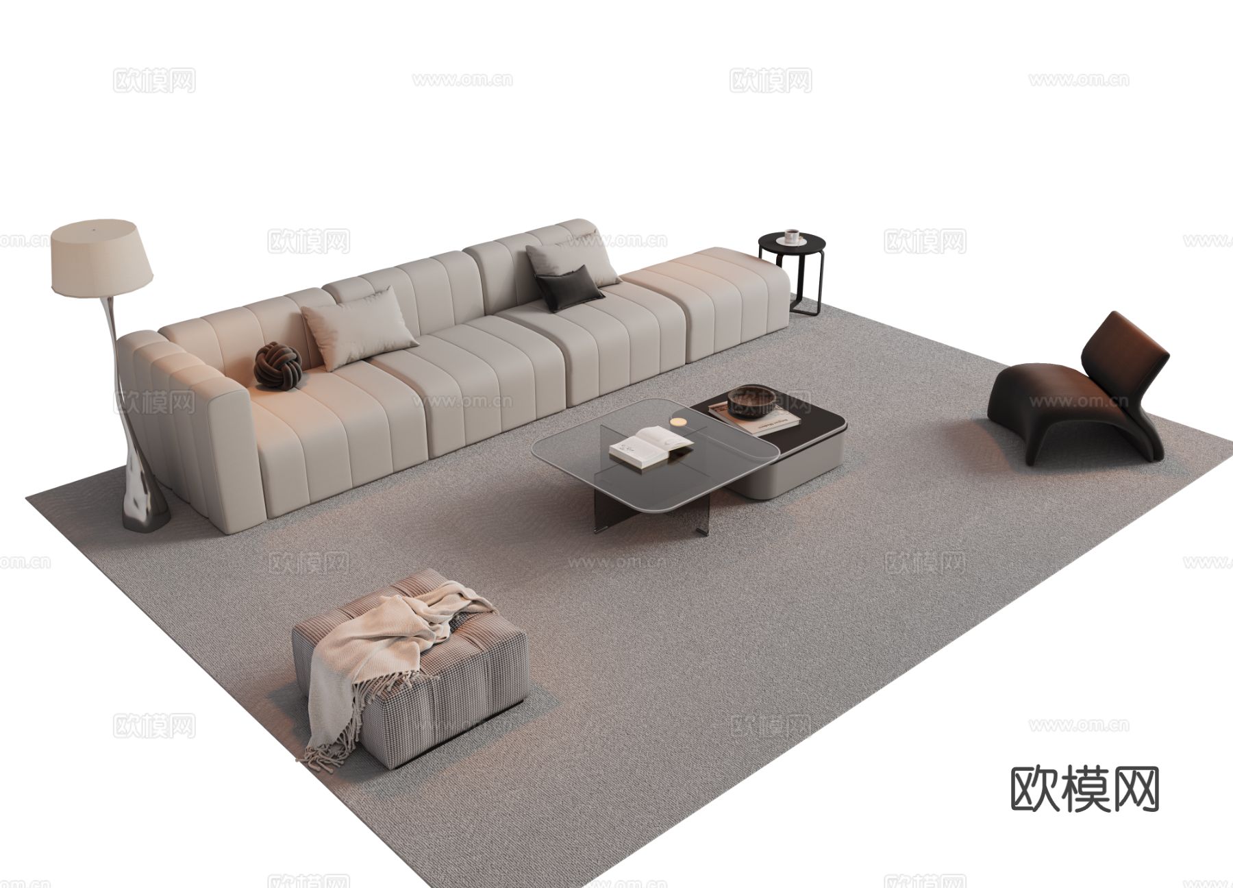 意式沙发 茶几 组合沙发3d模型下载