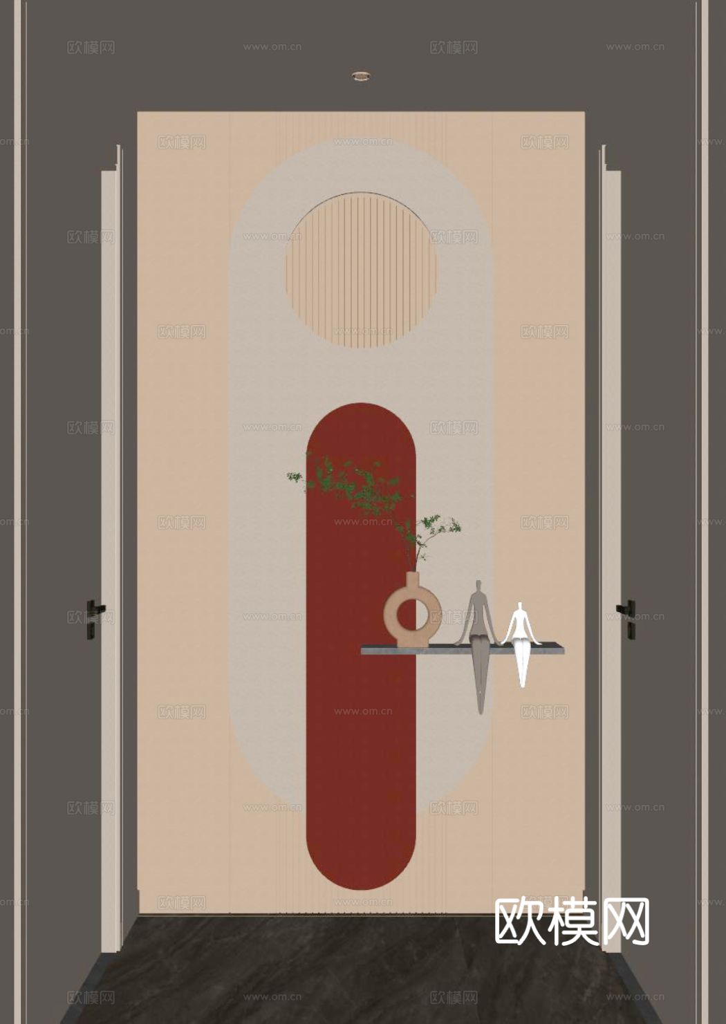 奶油风玄关 装饰玄关 过道su模型