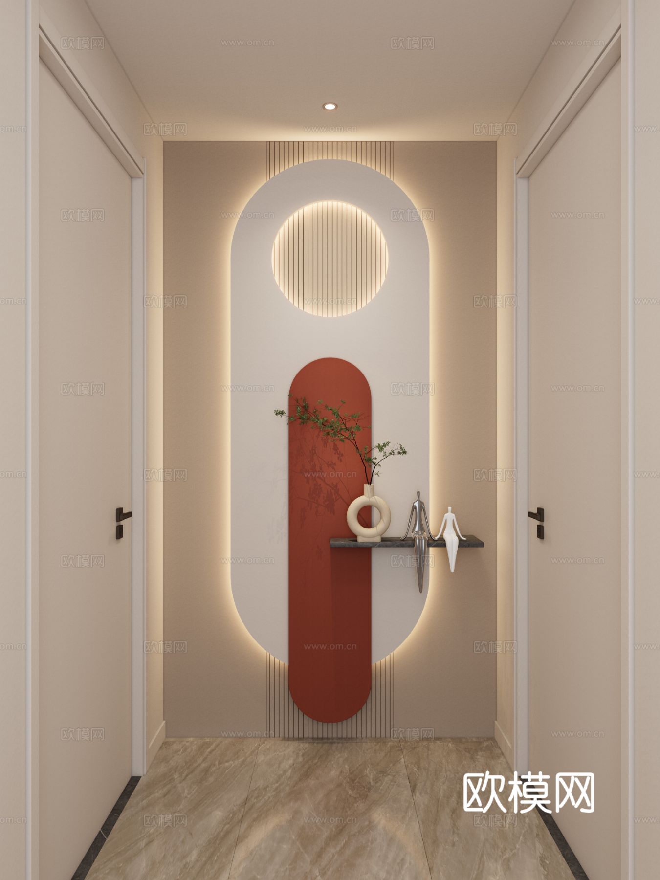 奶油风玄关 装饰玄关 过道su模型