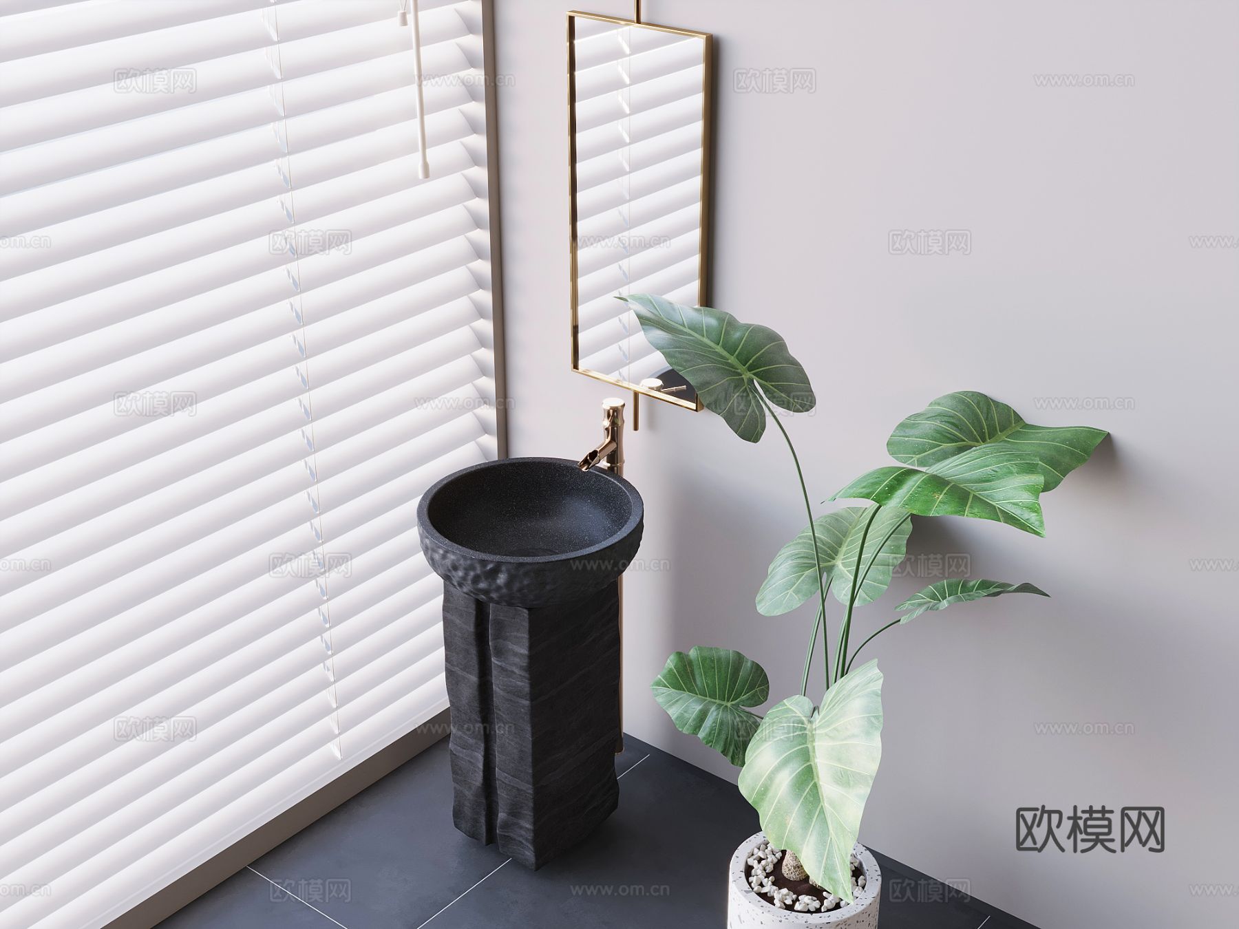 立柱台盆 洗手盆 柱盆su模型