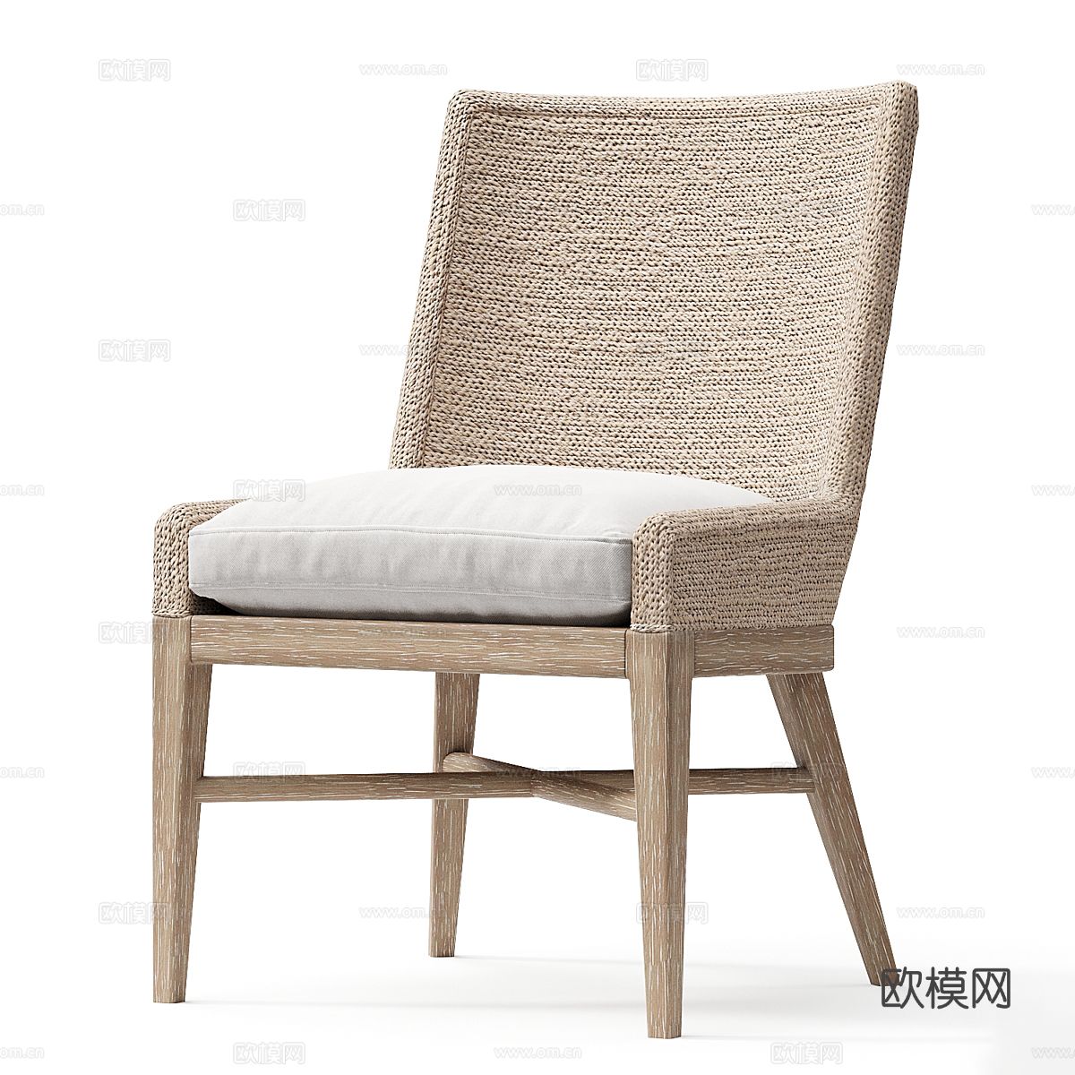 新中式户外椅 编织单椅 餐椅3d模型下载（渲染图1）