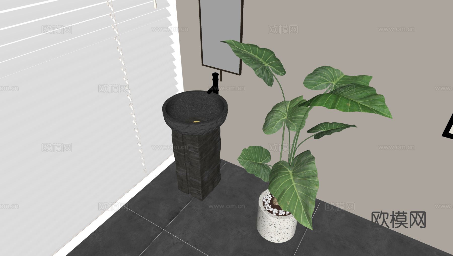 立柱台盆 洗手盆 柱盆su模型