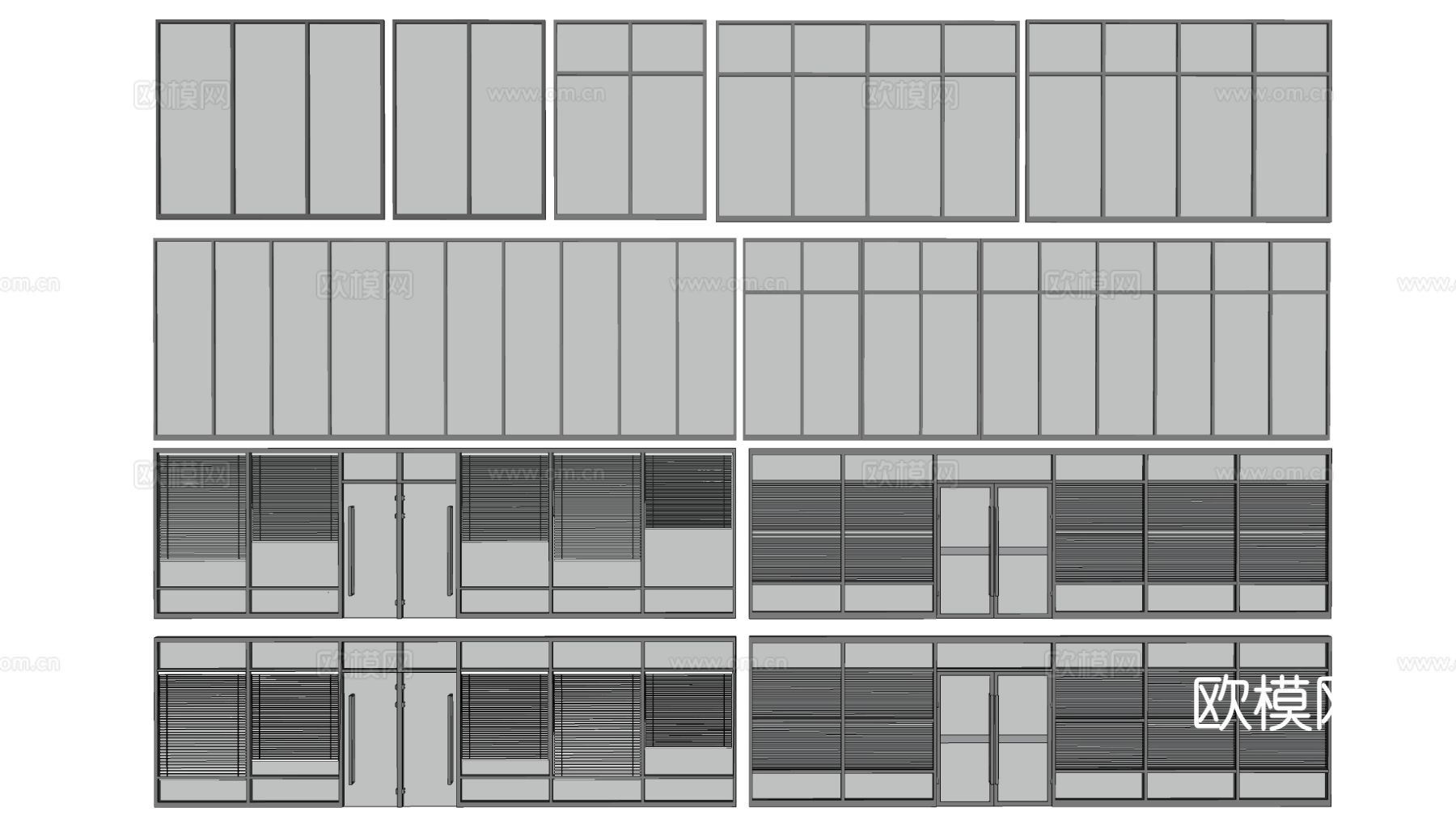 办公室门 玻璃隔断 高隔间su模型