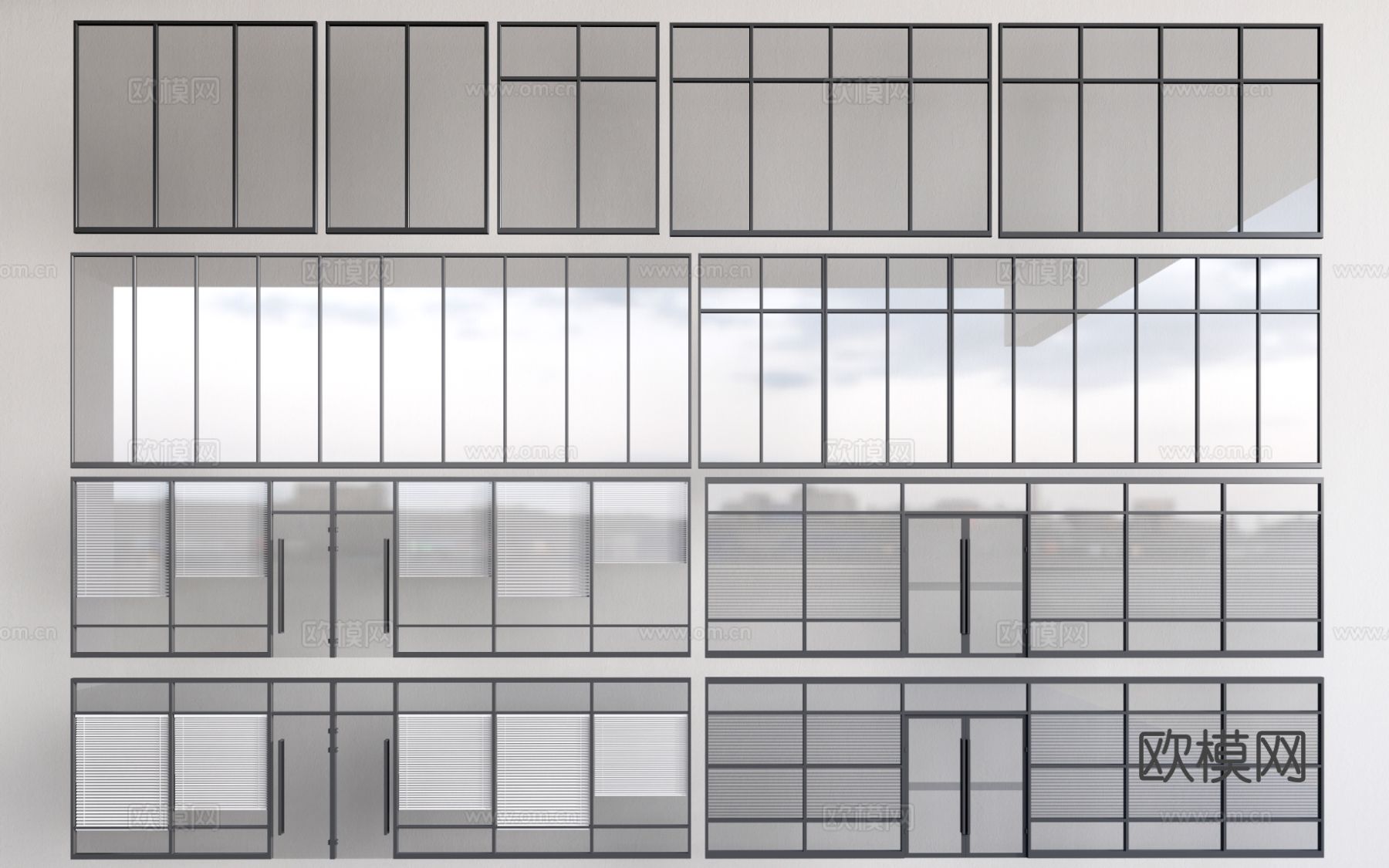 办公室门 玻璃隔断 高隔间su模型