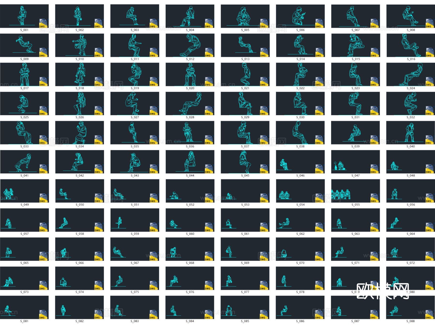 2025年最新人物男人女人儿童坐姿蹲姿cad图库下载（渲染图4）