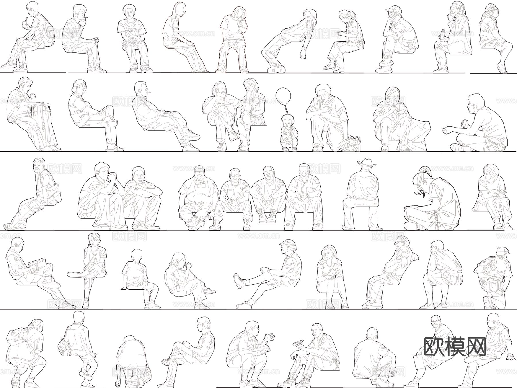2025年最新人物男人女人儿童坐姿蹲姿cad图库下载（渲染图2）