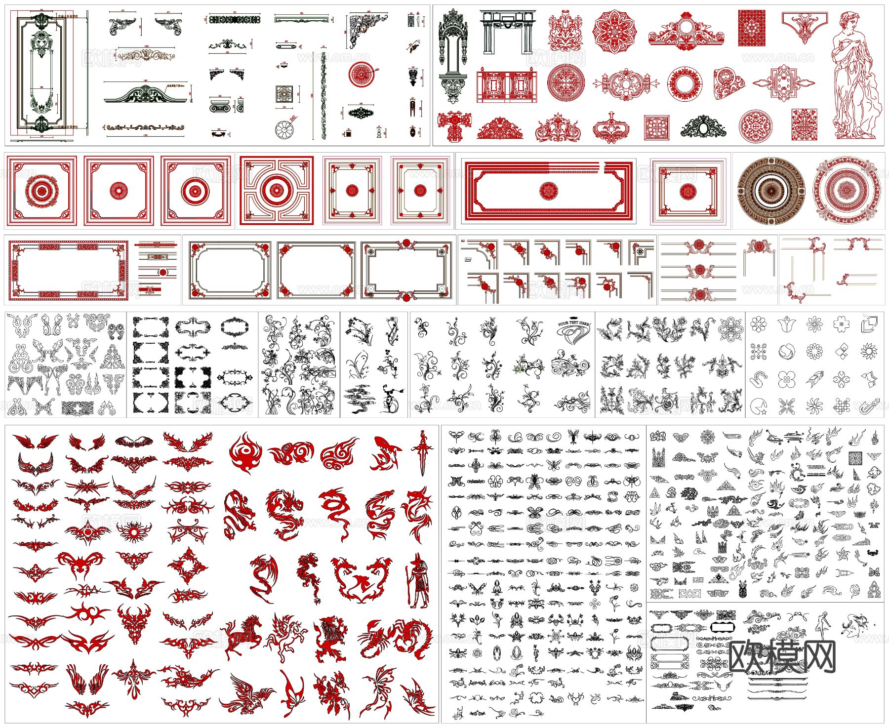 欧式花纹 构件 欧式构件 欧式素材cad图库下载（渲染图3）