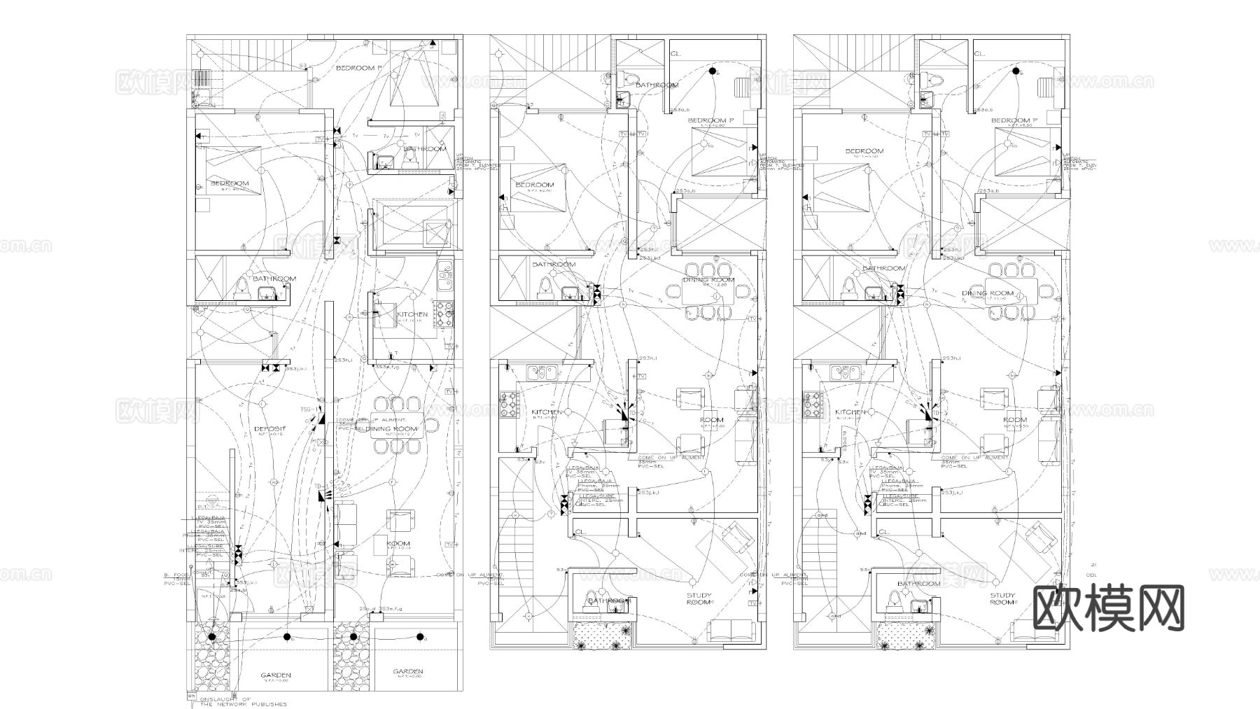 三个独立层的住宅cad平面图