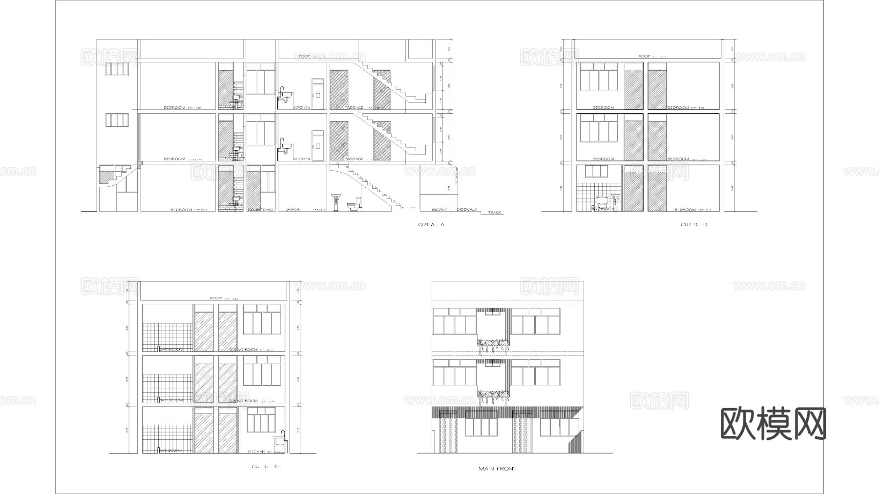 三个独立层的住宅cad平面图